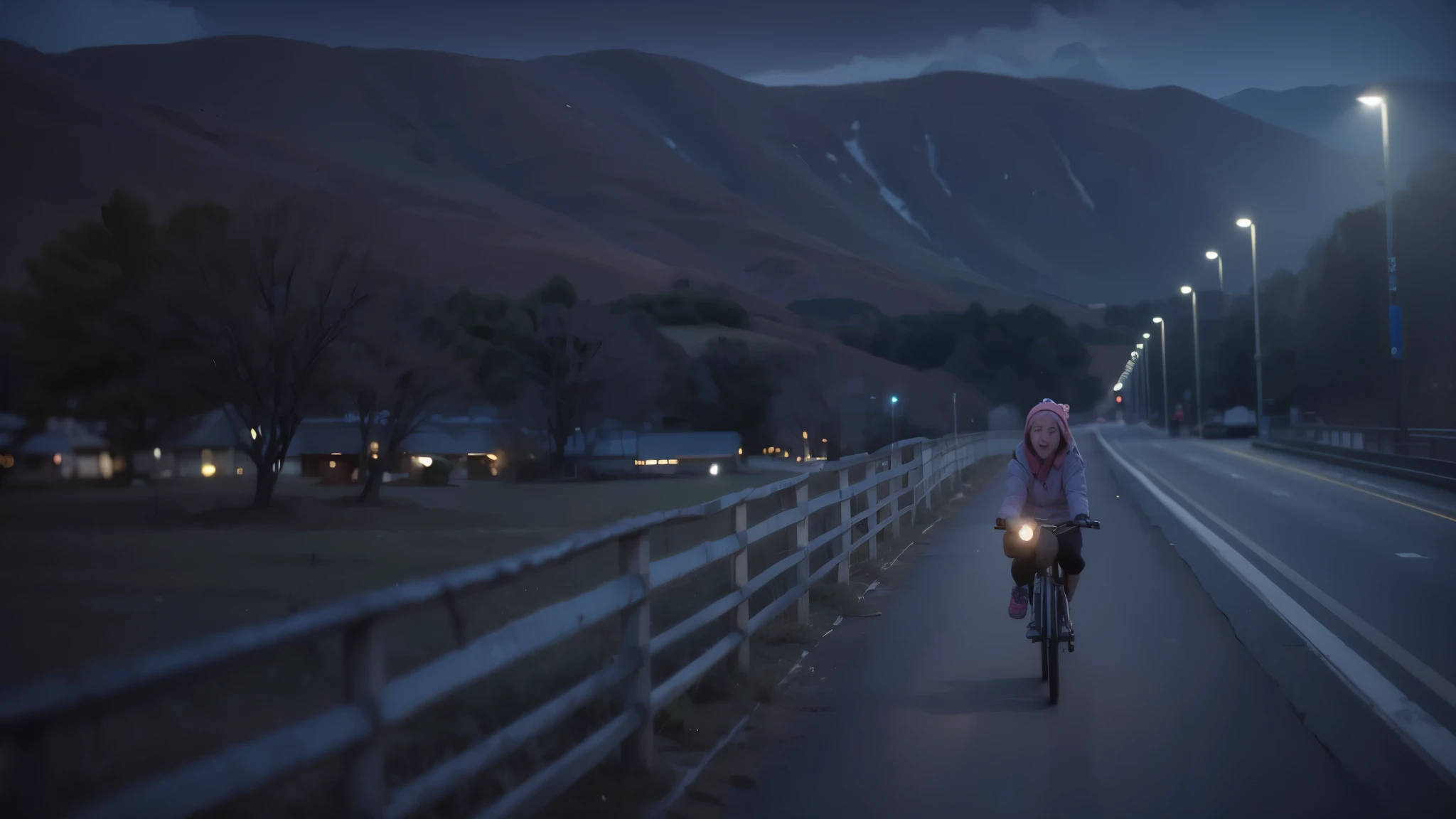 Nadeshiko kagamihara, yuru camp, pink hair, bicycle 