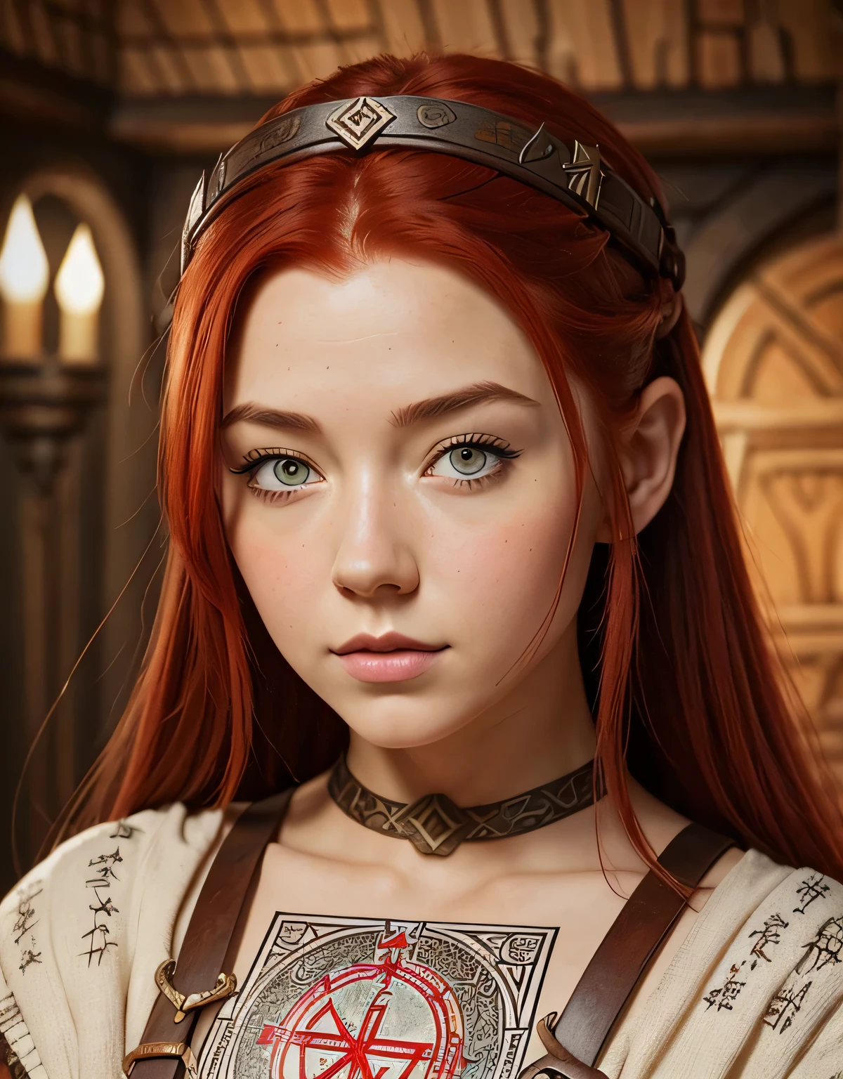 alta qualidade, estilo iPad, Beautiful female dwarf with red hair on iPad screen, arte conceitual com runas, Anatomia perfeita, with tradition of ancient runes and magical tales, hand-drawn sketches, por Yukisakura, detalhes altos,