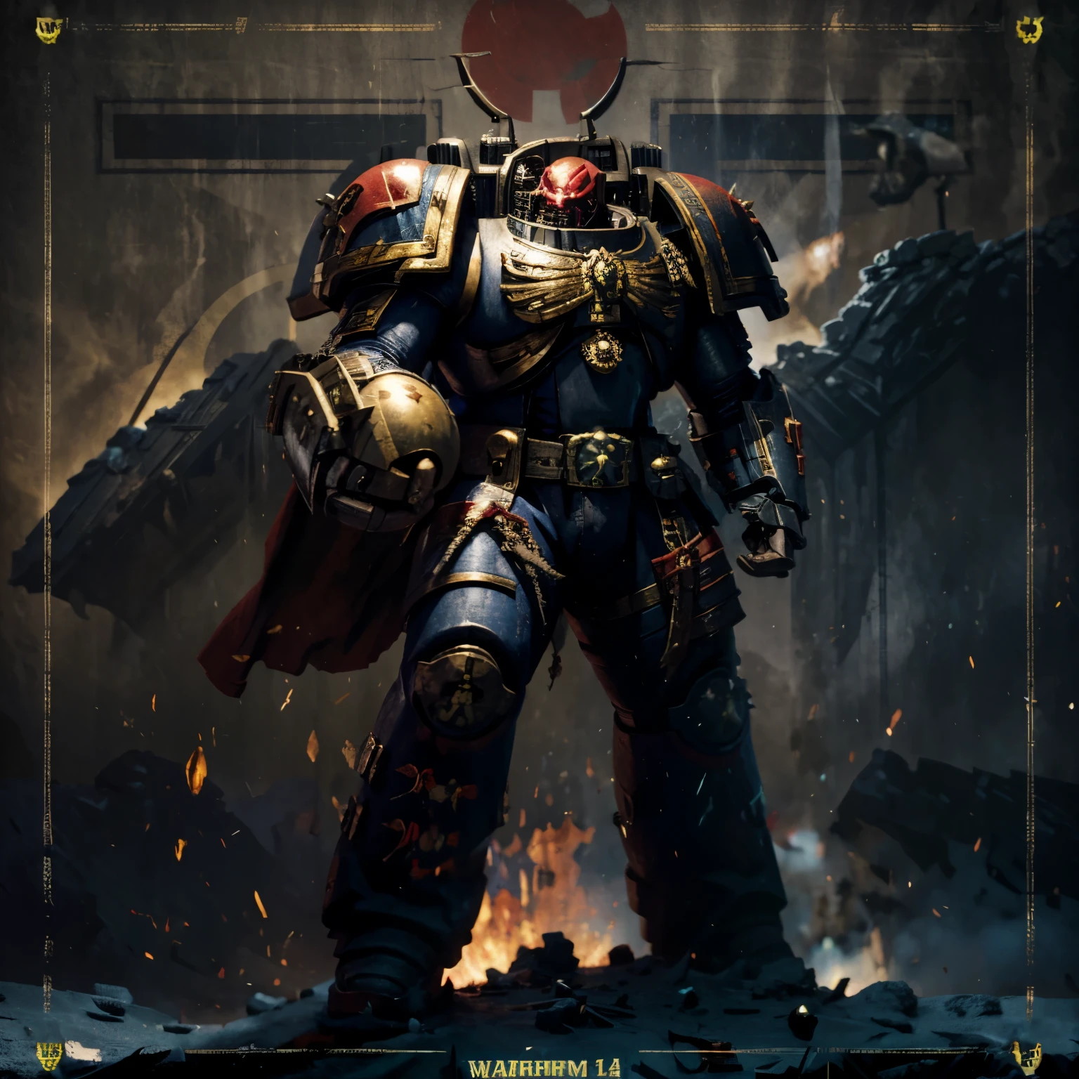 Warhammer 40k space marine iron fist fighting demon 