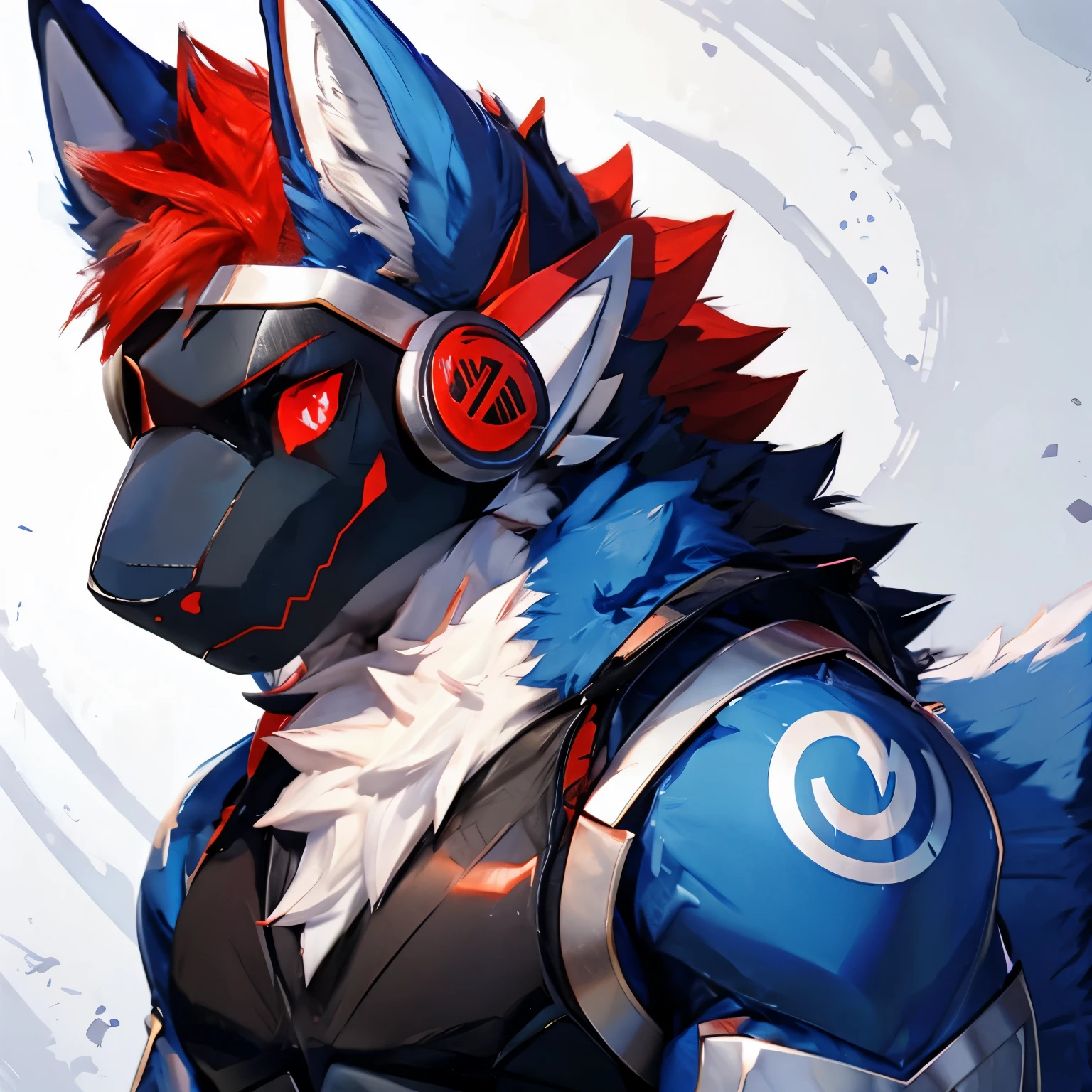 furry blue wolf red eyes headphones