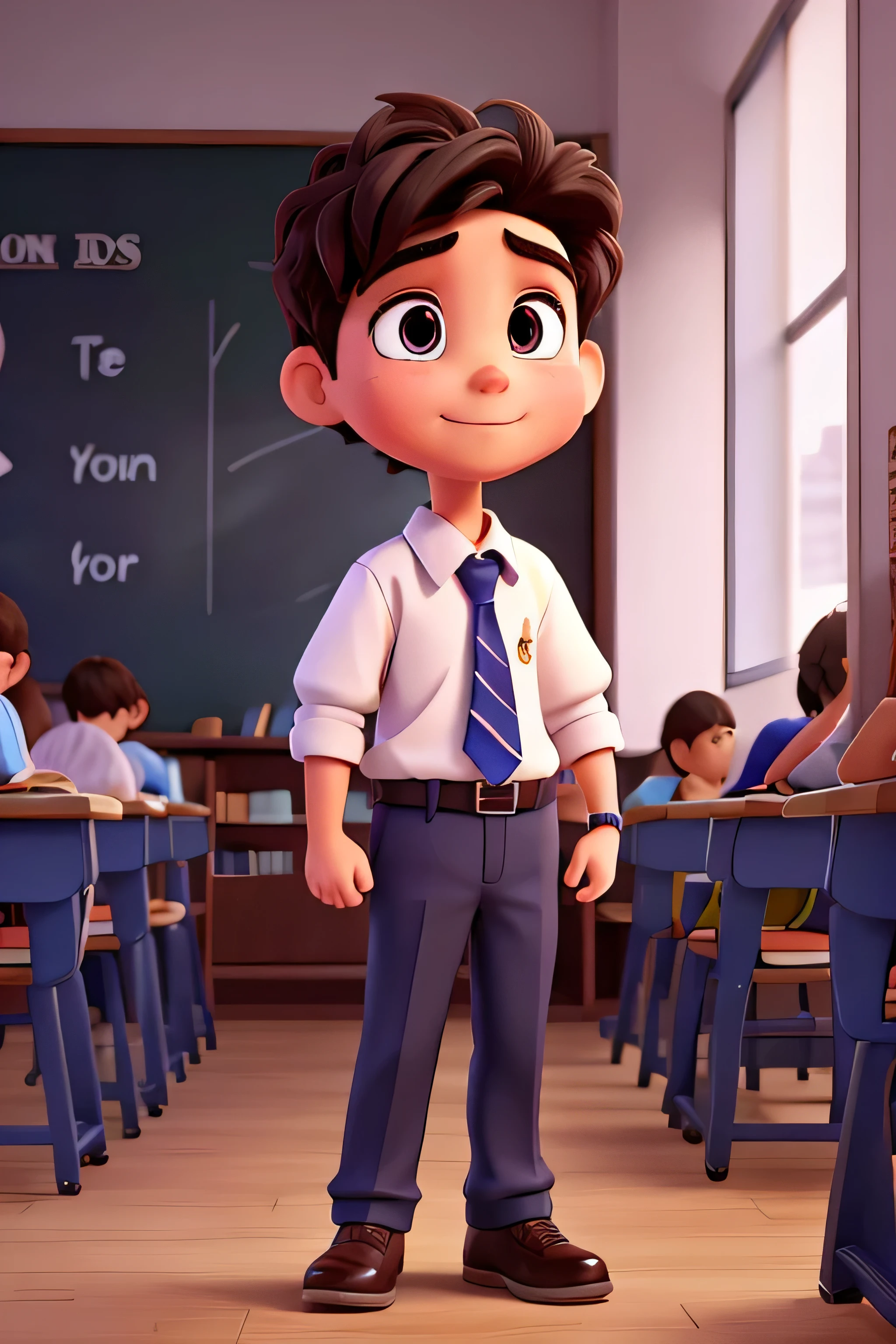 creates an image of an animated character wearing a school uniform with a question on his head