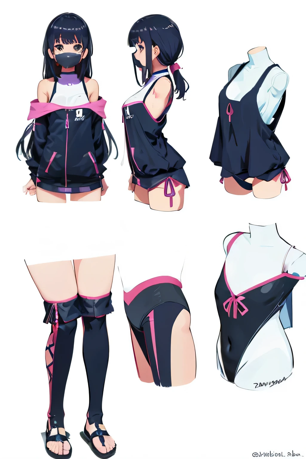 plusieurs vues,1fille, Tankini, Arrière-plan simple,fond blanc,tout le corps,