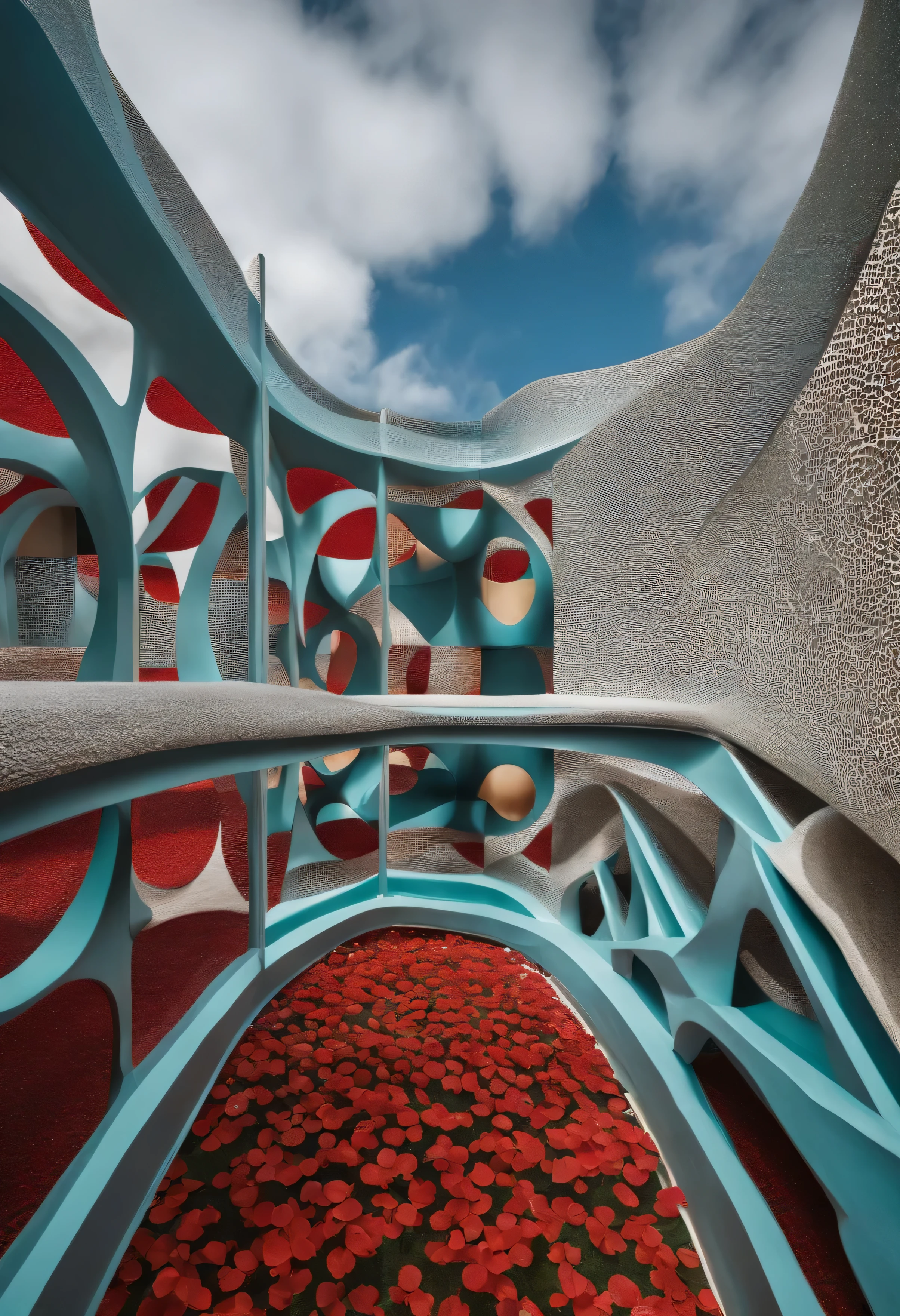 Vale do Monumento,optical illusions,cubismo,Yayoi Kusama,A teoria da relatividade de Escher,ISO distance vision,Dramatic light,Translucent stereoscopic,Rico em cores,beautiful composition,obra-prima,Detalhes detalhados,k hd,Pontes urbanas,Floresta fluvial, estilo de arquitetura