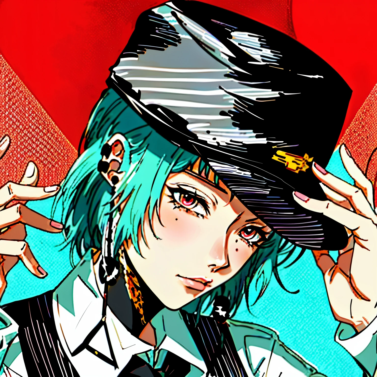 anime - style image of a woman with a top hat and a tie, colorful manga style, sui ishida art manga, inspired by Yamagata Hiro, in manga style, colorful artwork!!, zerochan, ( ( ( yoshinari yoh ) ) ), 2 b, 2b, delicate androgynous prince, detailed manga style, sayori