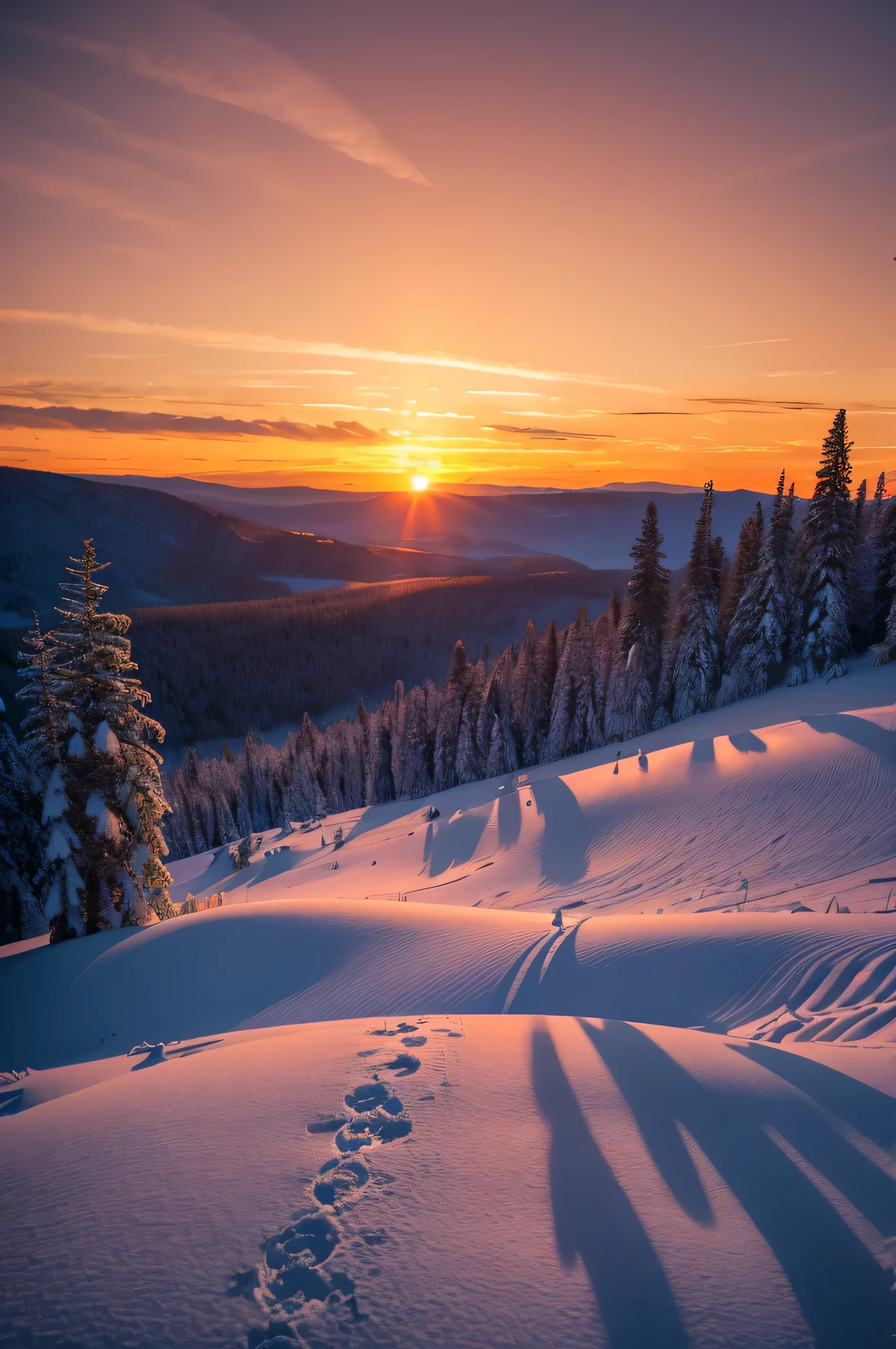 winter，in the afternoon，sunset，warmth，landscape，4K