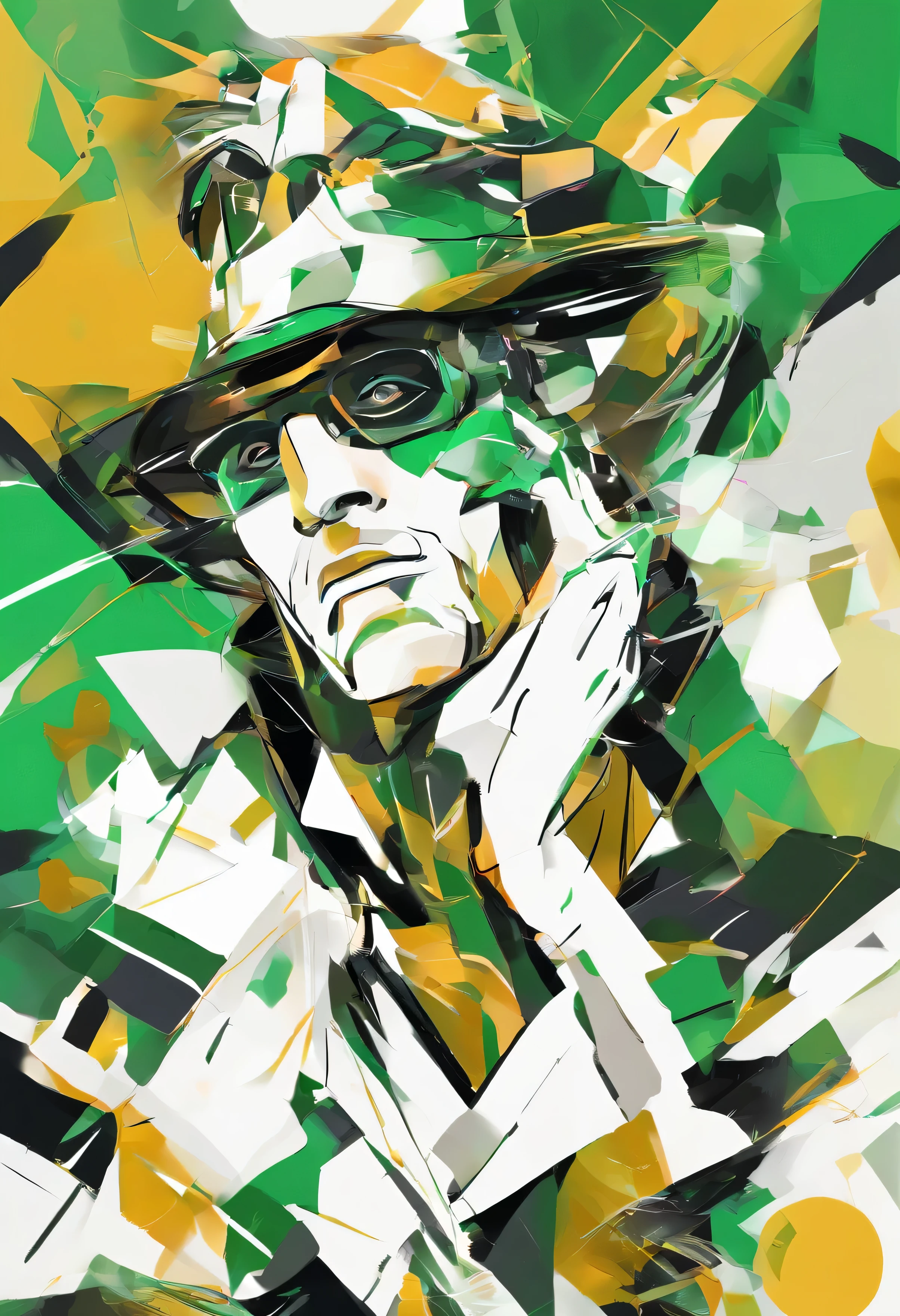 Homem se afogando em tecnologia paleta de cores ((verde, preto, branco, cinza, prateado, dourado))