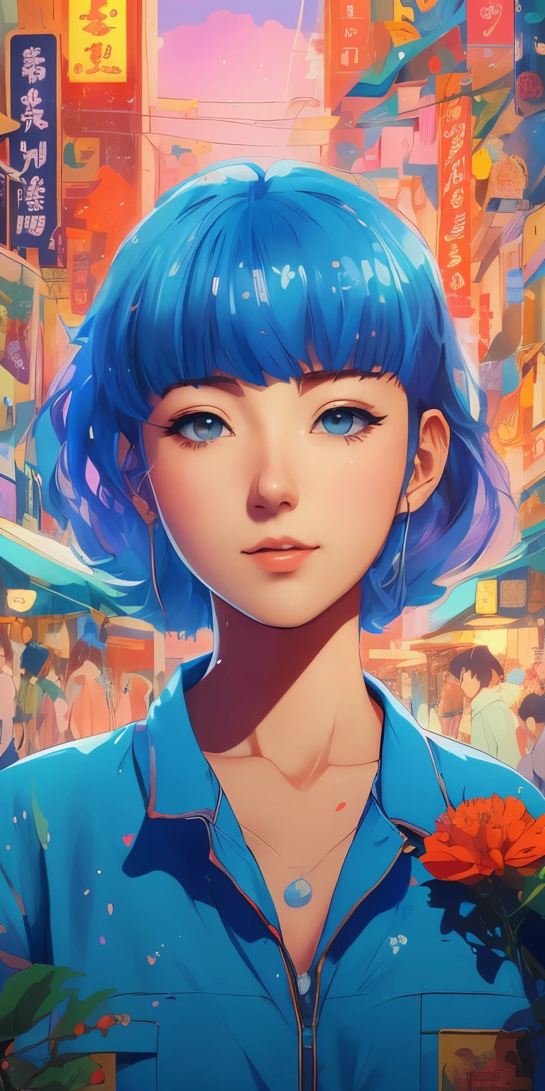 a painting of a woman with blue hair and blue eyes, alice x. zhang, anime style 4 k, artwork in the style of guweiz, a beautiful artwork illustration, ilya kuvshinov. 4 k, digital anime illustration, anime style. 8k, detailed digital anime art, rossdraws cartoon vibrant, beautiful digital illustration, lofi girl