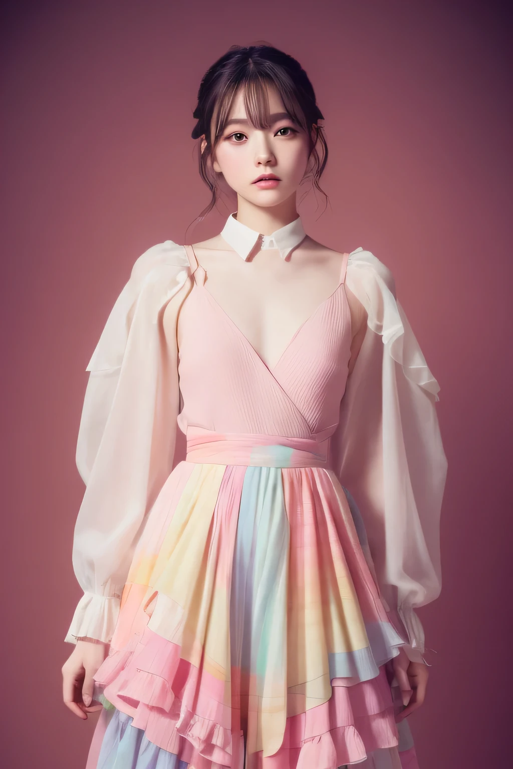 dried flower、Japan Beautiful Girls。Produces high-quality female images with an innovative artistic atmosphere that stands out in pastel colors。She has her own fashion style、Dressed in glamorous and soft pastel costumes。Against the background of a fantastic and fantastical landscape.、Pastel lights and abstract elements are interwoven。her pose is sophisticated.、Gives a sense of natural movement and dynamism。Light and shadow effects are presented attractively、The finely drawn faces and expressions are full of emotion、Full of charm...。The overall atmosphere is modern and innovative., still、It has a unique artistic touch.。This high quality image、Pastel colors look beautiful、Awakens visual stimulation and aesthetic sense、It interests the viewer、You will be amazed。Create pieces that incorporate the vibrancy and artistic elements of pastel colors。
