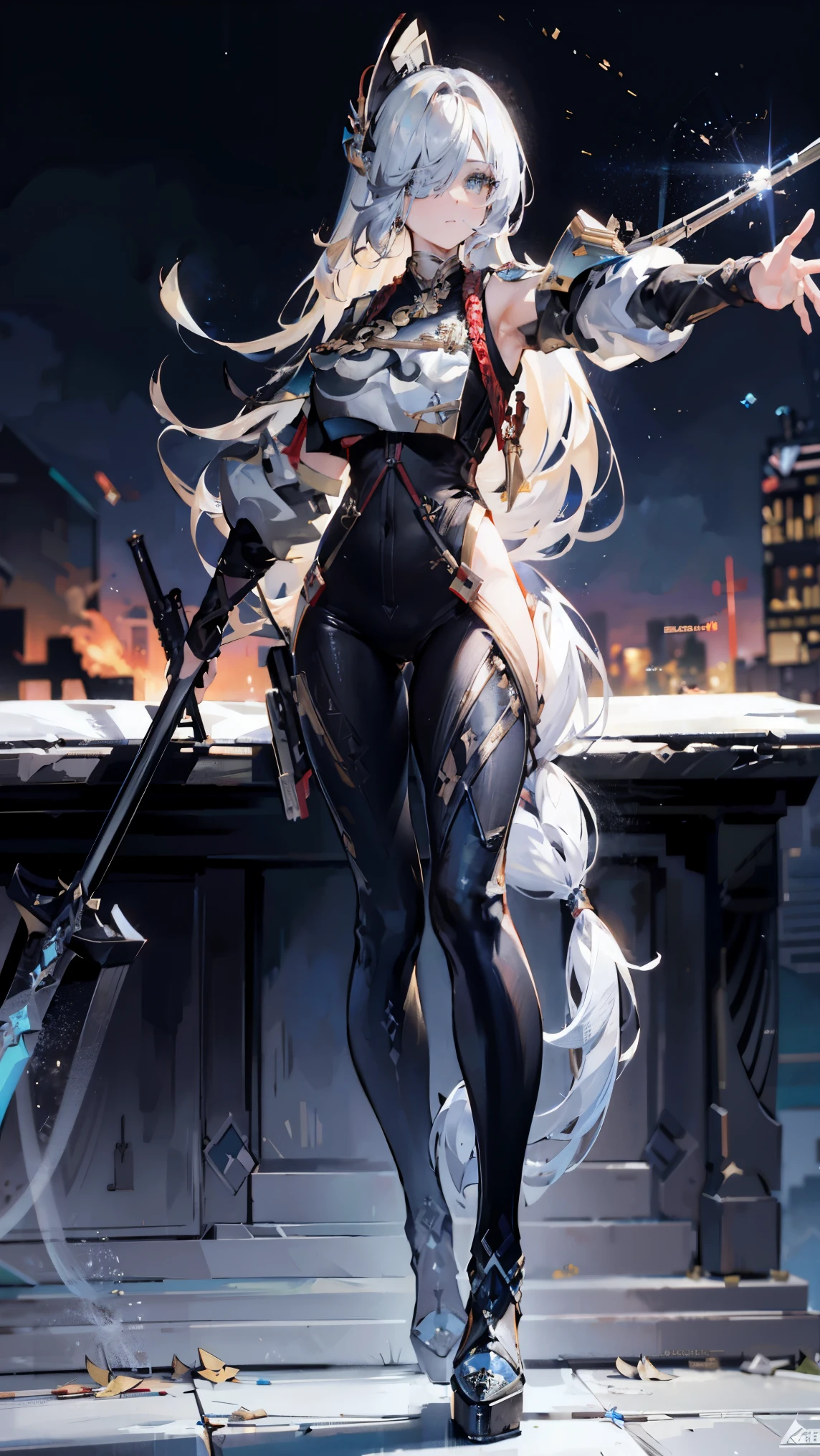 {{masterpiece, best quality, extremely detailed CG, unity 8k wallpaper, cinematic lighting, lens flare}}, a girl shooting a rifle, wide view, full body, thick body, long blond hair, (holding weapon, holding rifle,aiming,aim:1.4), gun, h&k hk416, carbine, open fire, firing,