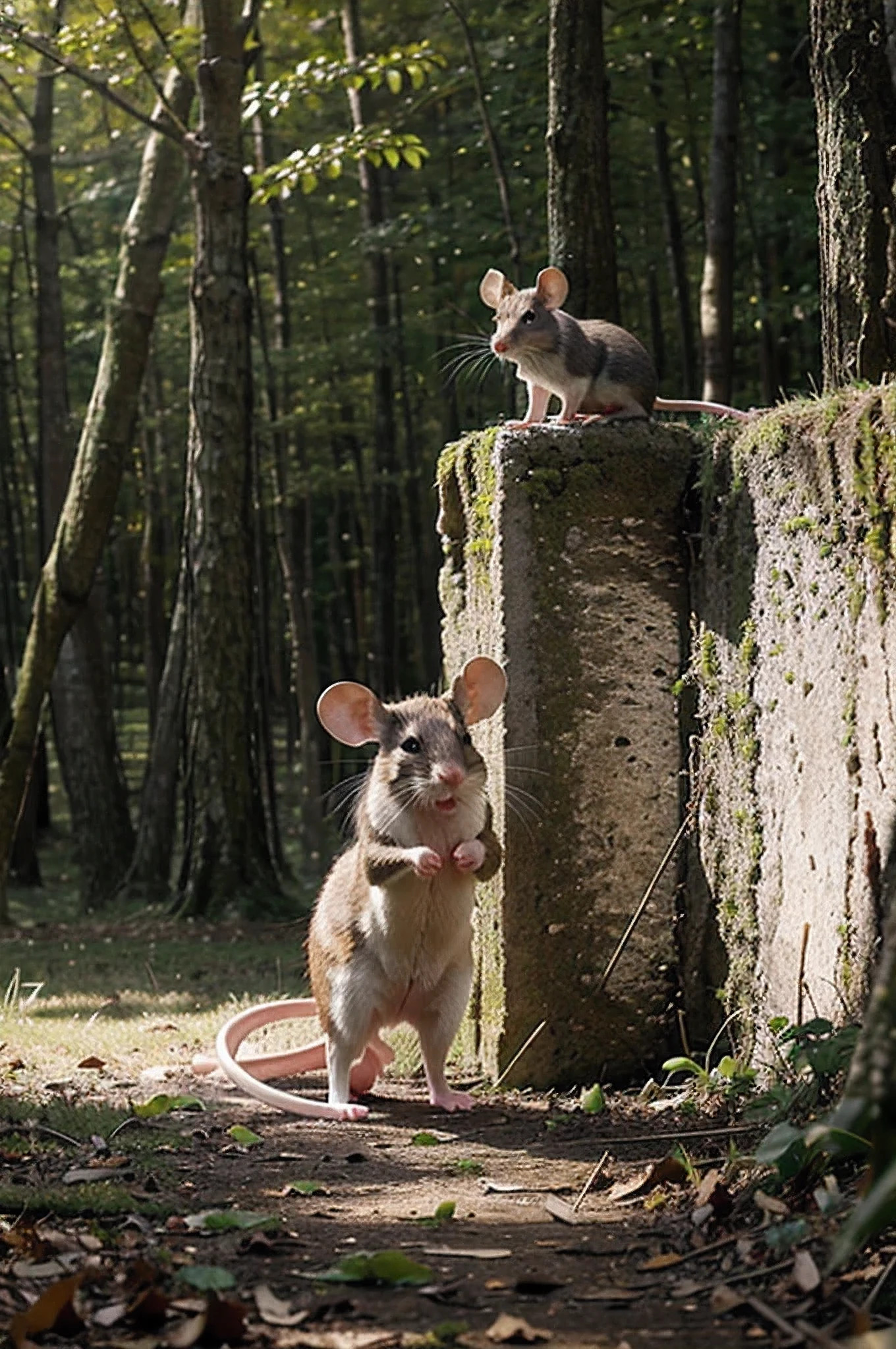 Mouse in the forest eating cheese