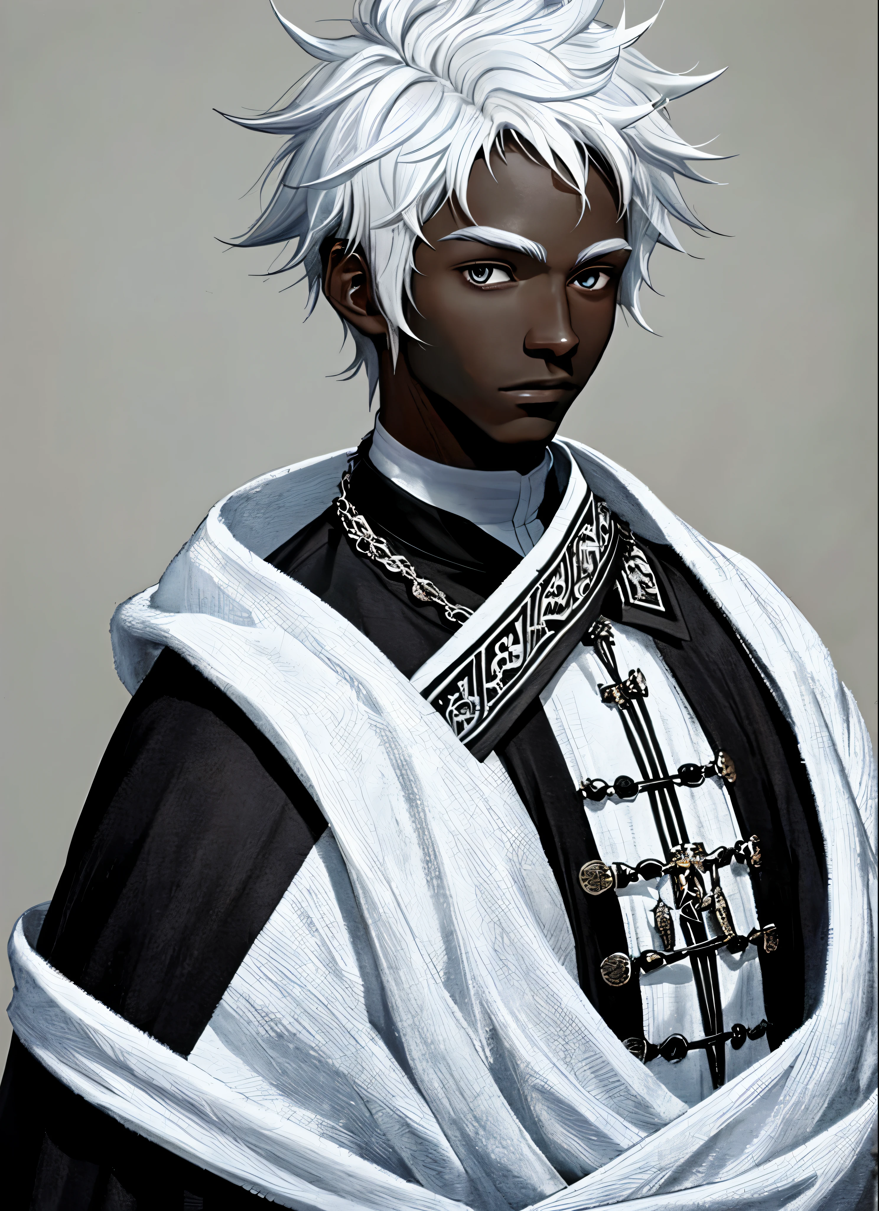 boy Preto skin, Preto , cabelo branco, medieval