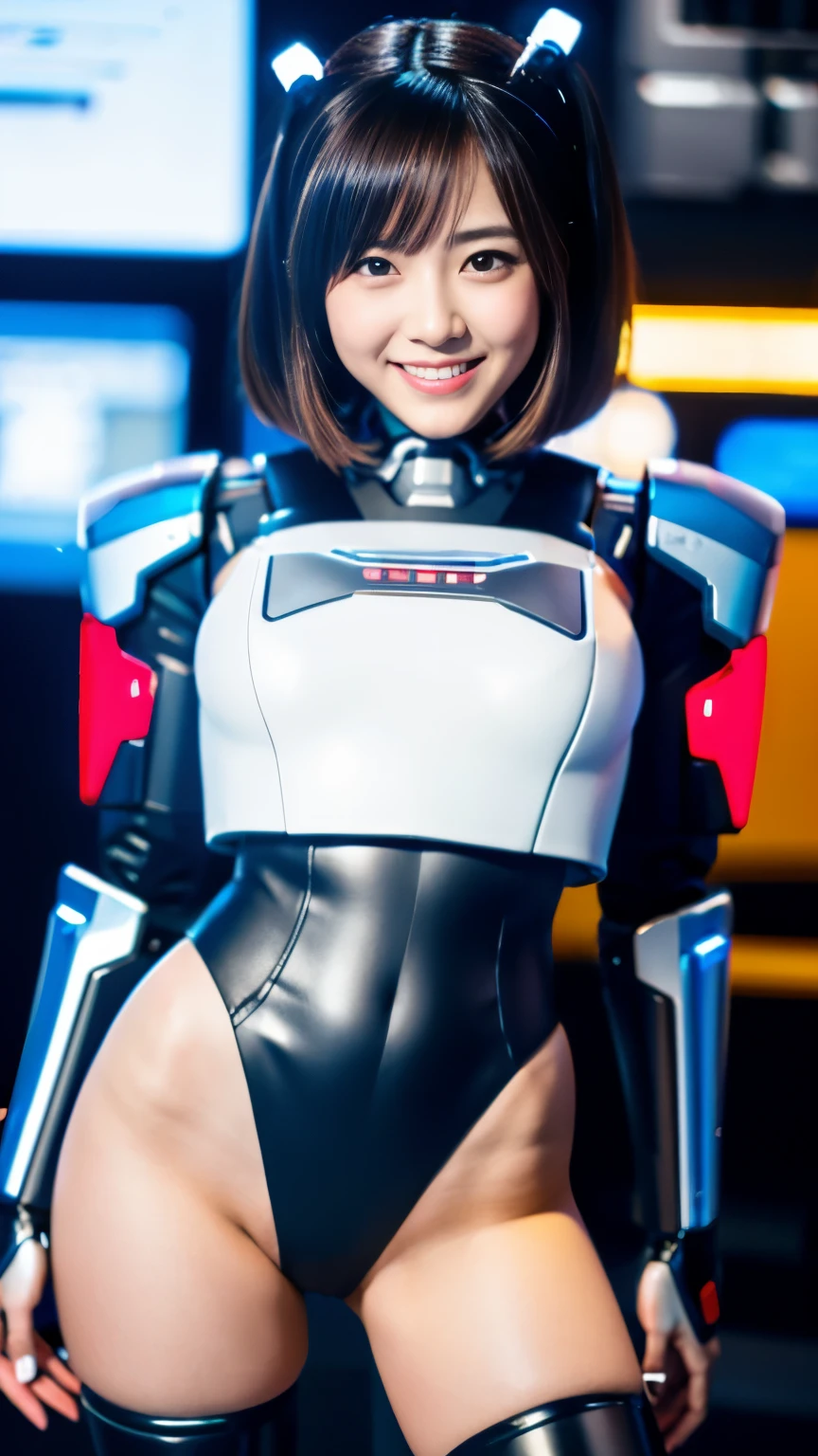 (4K), (highest quality), (best details), (surreal), Japanese,girl,smile,thighs:1.2,Robot cockpit,Full body Esbian:1.5