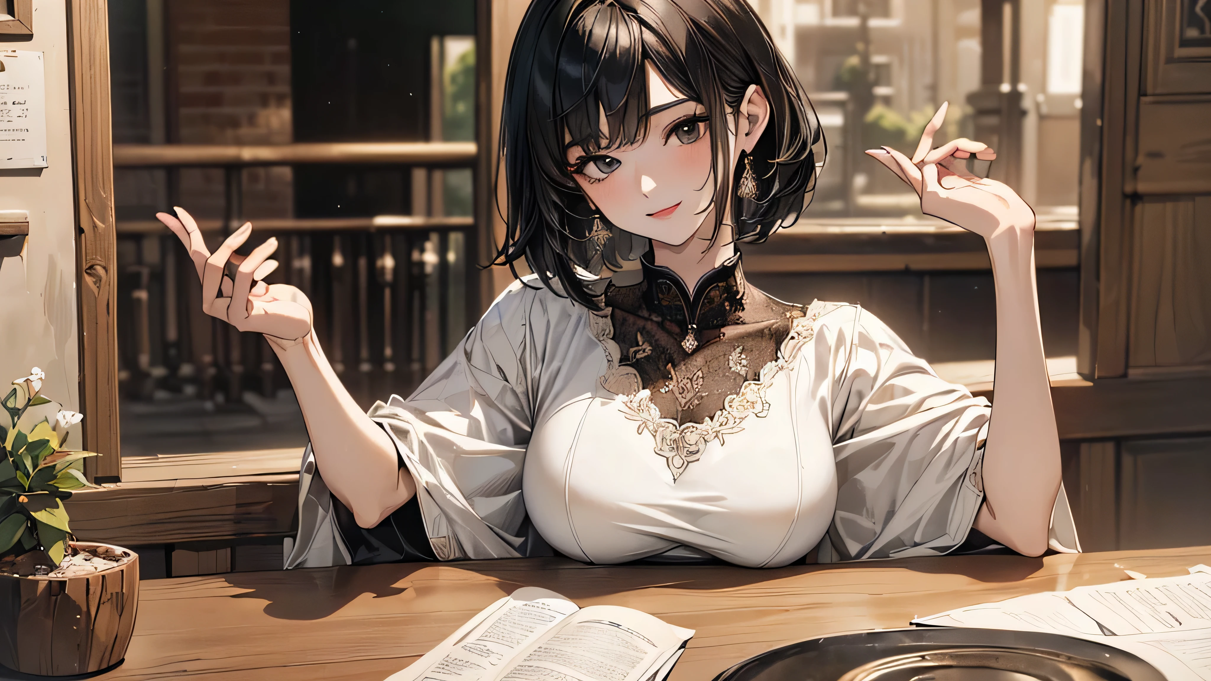 (((Highly detailed CG unit 8k wallpaper:1.2, masterpiece, High resolution:1.2, highest quality:1.2, table top))), ((Very beautiful 45 year old woman, Short T-shirt that shows off your toned belly button:1.5, 170cm)), ((highly detailed face, Highly detailed black eyes, extra detailed body, highest qualityのリアルテクスチャスキン)), (black haired:1.2, short bob hair:1.2, white skin, smile), ((Alley without people:1.2)), (high angle:1.2, Fisheye:1.1), surreal, digital paint