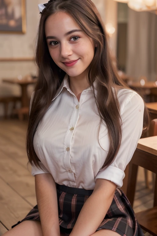 (8k, RAW photo, best quality, masterpiece:1.2), (realistic, photo-realistic:1.37), ultra-detailed,
1 girl,cute, solo,beautiful detailed sky,detailed cafe,night,sitting,dating,(nose blush),(smile:1.1),(closed mouth), elegant breasts, seductive smile, large aparture, professional lighting, Sony A7R4, Zessie 50mm F1.8,
medium breasts,beautiful detailed eyes,(collared shirt:1.1), bowtie, sexy skirt,(long hair:1.2), floating hair, detailed cute face, black lips, black hair