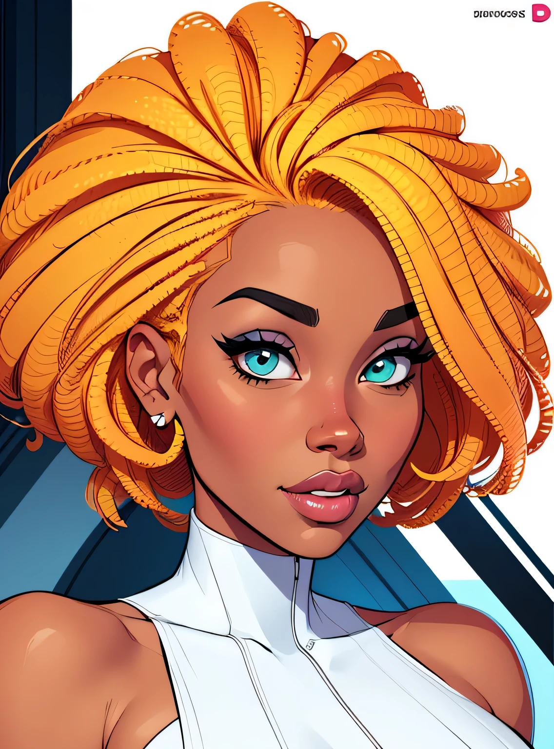 (estilo de desenho animado:1.2), Imagem dos desenhos animados de uma mulher com cabelo africano grande, garota negra super fofa e descolada, cartoon style illustration, estilo de arte dos desenhos animados, estilo de arte dos desenhos animados, digital illustration style, design de personagens altamente detalhado, arte digital detalhada fofa, City Girl Fan Art, design de personagem retrato, beautiful digital illustration, retrato de alta qualidade, arte em quadrinhos, Africa, Design de personagens Retrato INFO fundo branco