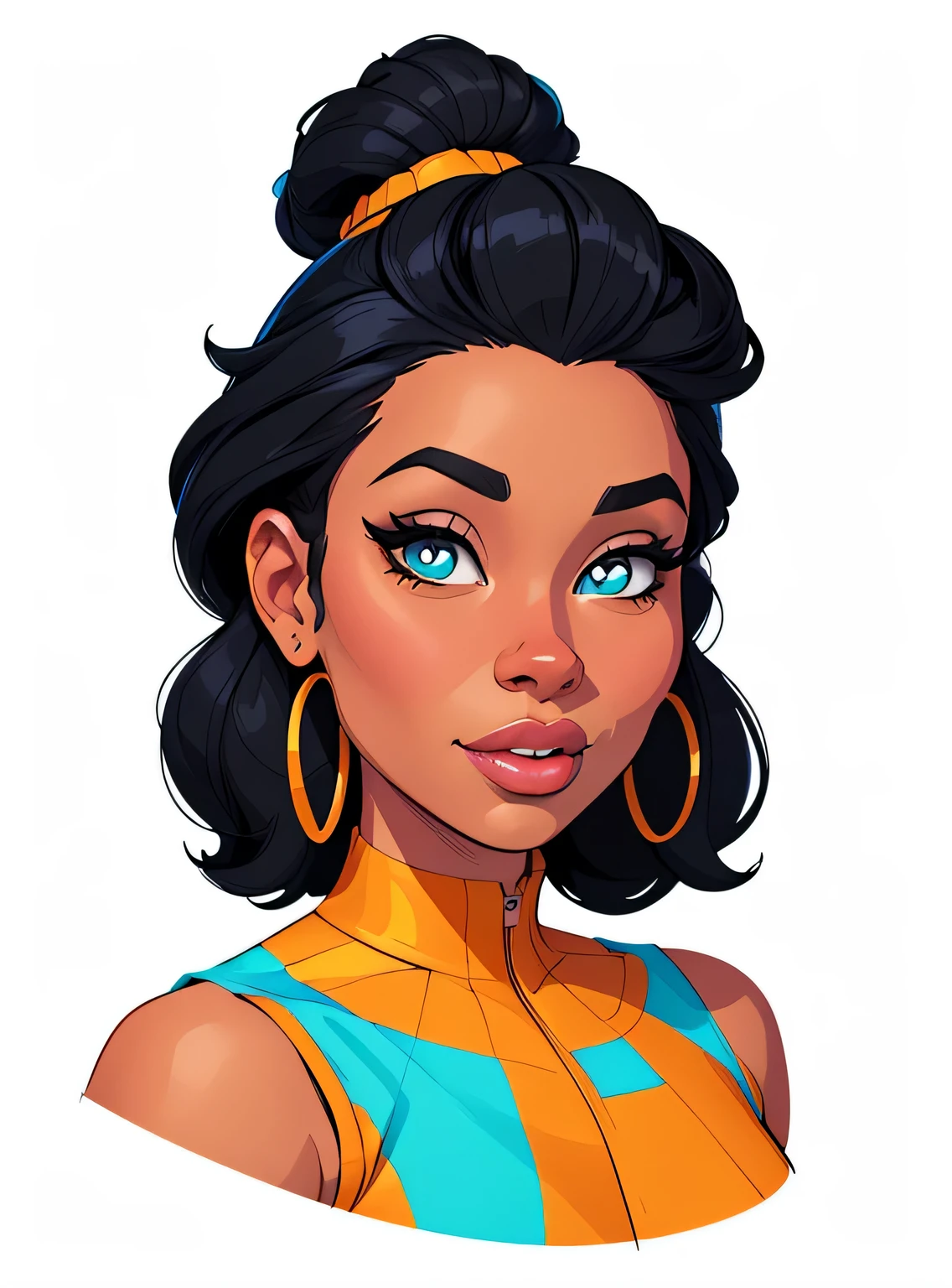 (estilo de desenho animado:1.2), Imagem dos desenhos animados de uma mulher com cabelo africano grande, garota negra super fofa e descolada, cartoon style illustration, estilo de arte dos desenhos animados, estilo de arte dos desenhos animados, digital illustration style, design de personagens altamente detalhado, arte digital detalhada fofa, City Girl Fan Art, design de personagem retrato, beautiful digital illustration, retrato de alta qualidade, arte em quadrinhos, Africa, Design de personagens Retrato INFO fundo branco