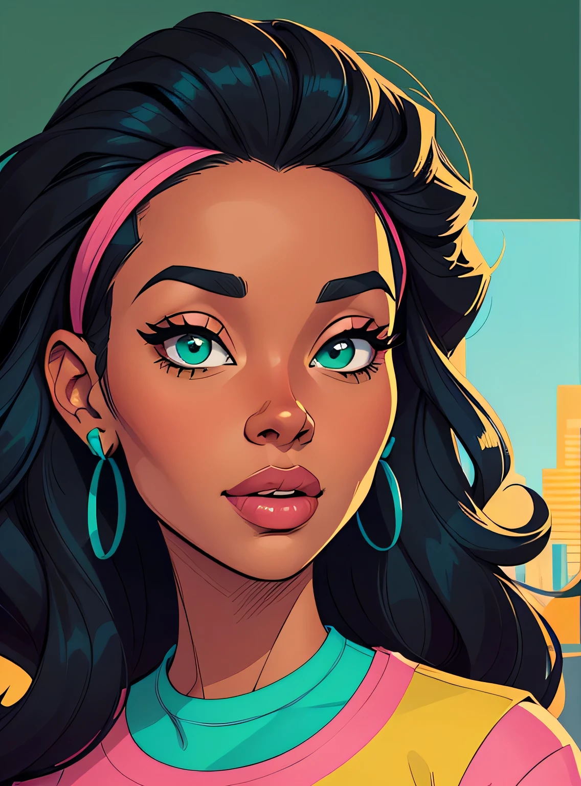 (estilo de desenho animado:1.2), Imagem dos desenhos animados de uma mulher com cabelo africano grande, garota negra super fofa e descolada, cartoon style illustration, estilo de arte dos desenhos animados, estilo de arte dos desenhos animados, digital illustration style, design de personagens altamente detalhado, arte digital detalhada fofa, City Girl Fan Art, design de personagem retrato, beautiful digital illustration, retrato de alta qualidade, arte em quadrinhos, Africa, retrato do design do personagem, fundo verde
