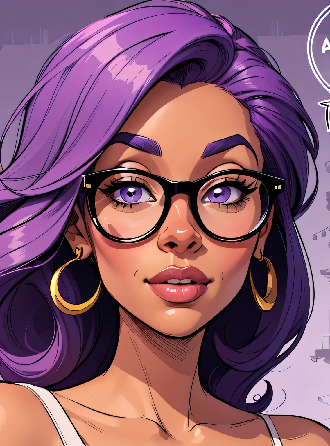 a muscular man with lilac skin, green eyes, purple hair, round glasses, detailed face, detailed eyes, detailed lips, highly detailed, photorealistic, 8k, ultra-detailed, masterpiece, digital painting, hyperrealistic, cinematic lighting, dramatic lighting, fantasy, surreal, vibrant colors, vivid colors