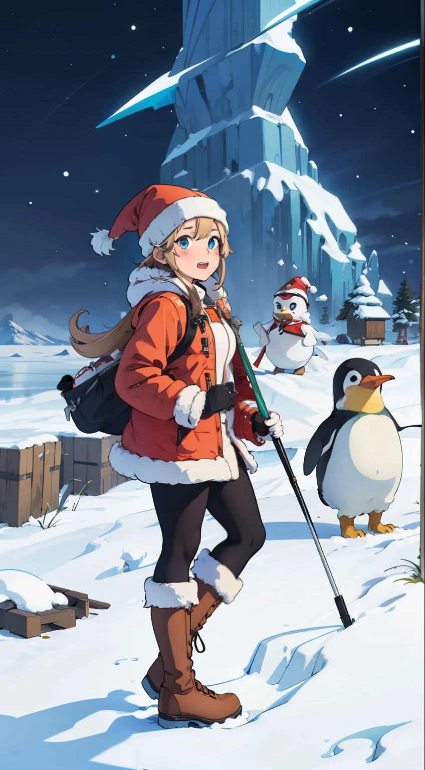 highest quality, masterpiece, penguin, north pole, tundra, frozen