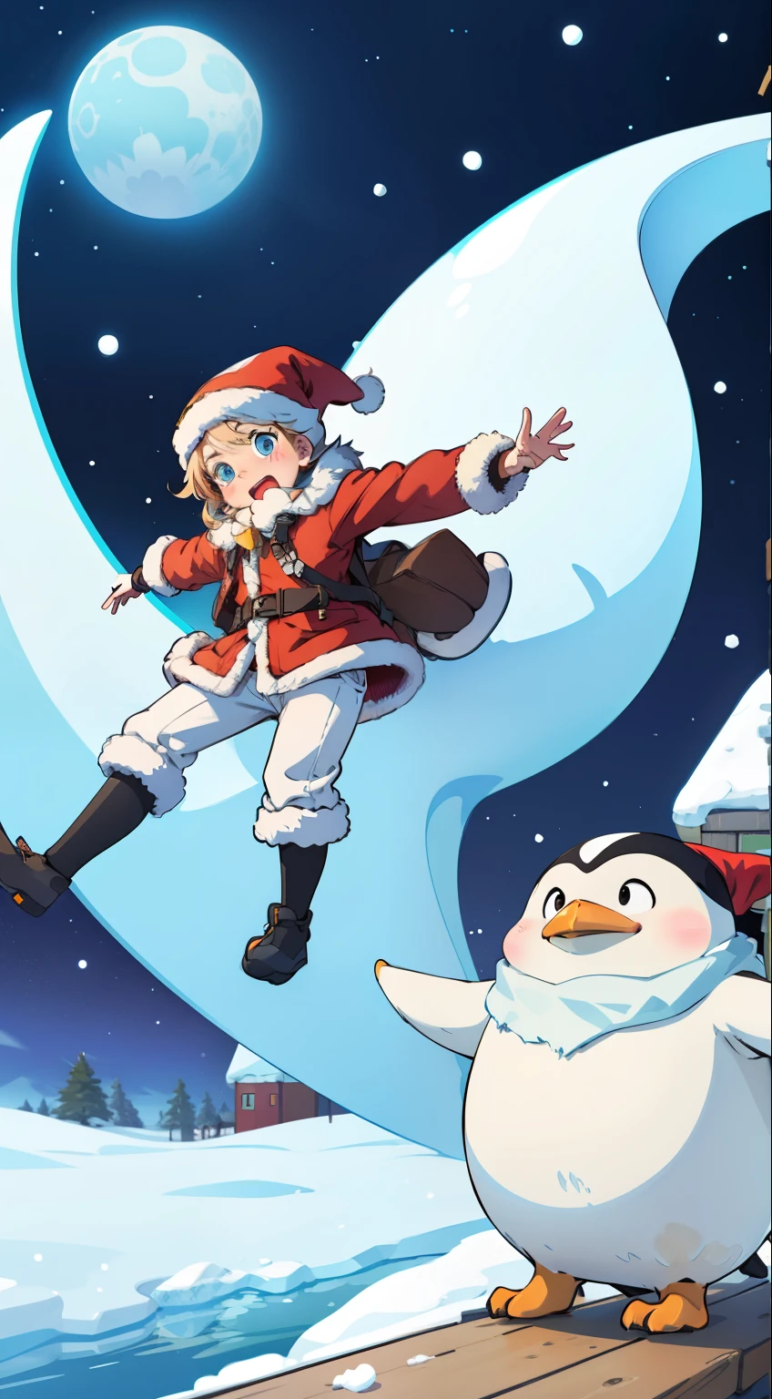 highest quality, masterpiece, penguin, north pole, tundra, frozen