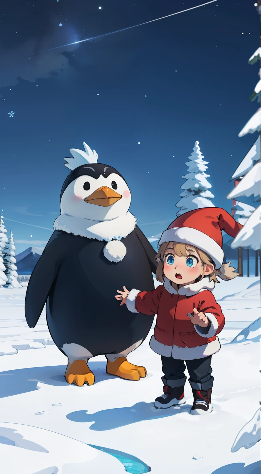 highest quality, masterpiece, penguin, north pole, tundra, frozen