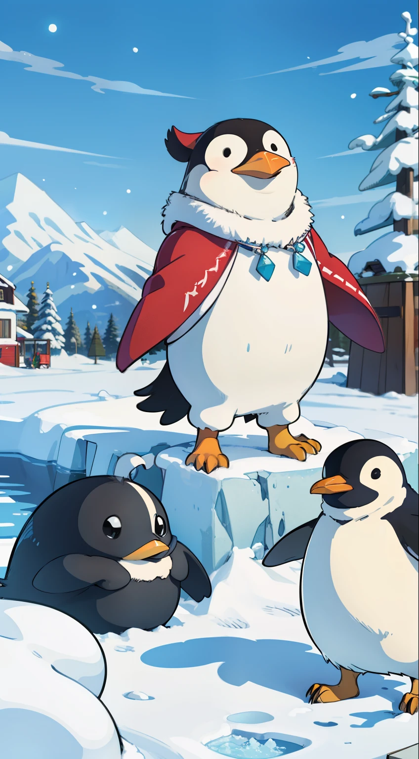 highest quality, masterpiece, penguin, north pole, tundra, frozen
