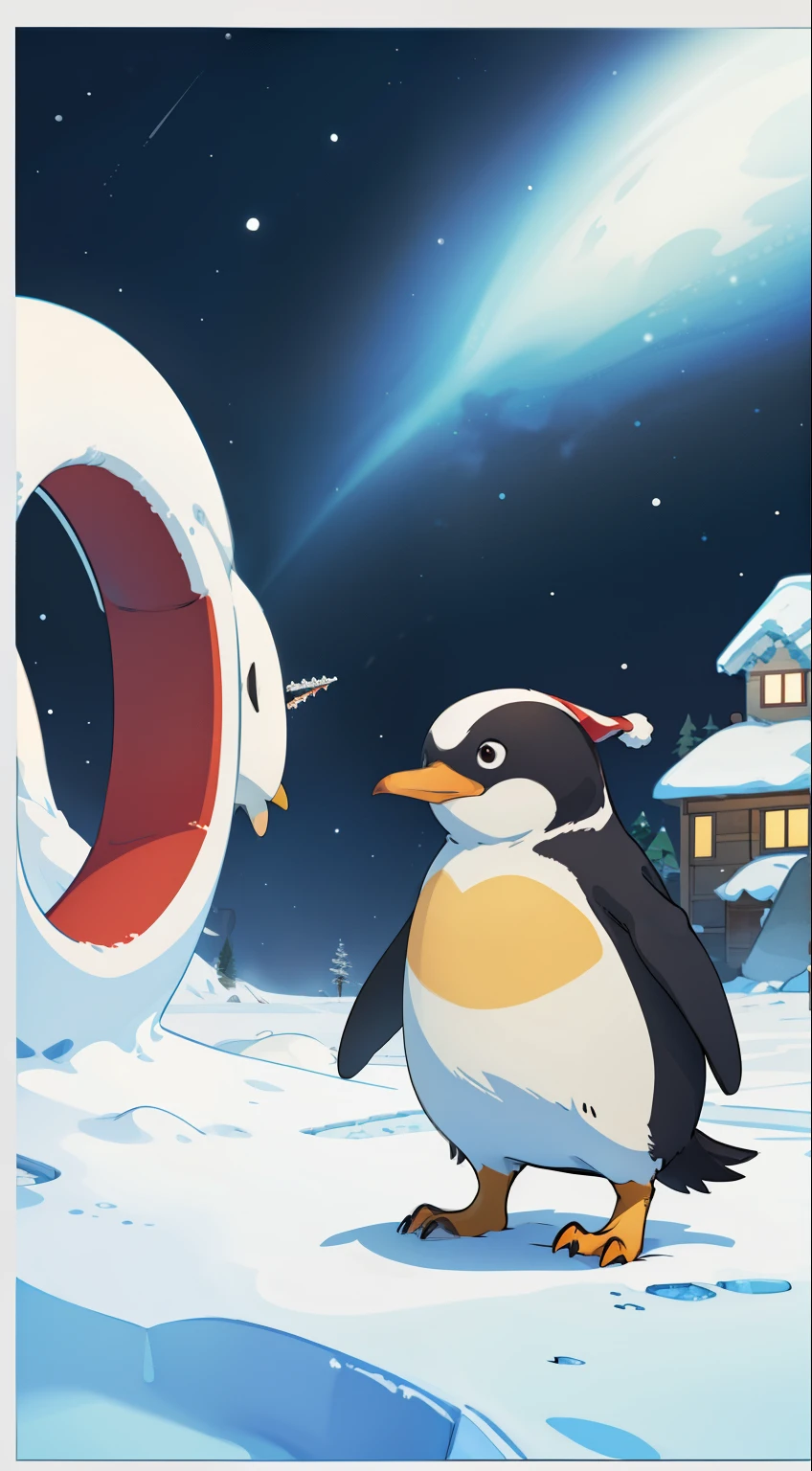 highest quality, masterpiece, penguin, north pole, tundra, frozen