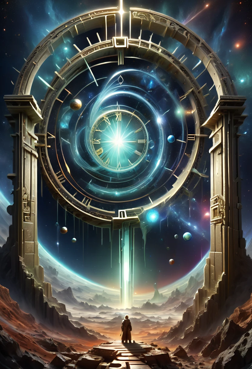 ((Forgotten Gate of Time and Space:1.8)),time portal,ruins,Alien planets,desolate planet,Mysterious gate,Interdimensional portal,door with arch,intricate engraving,glowing crystal,portal to another dimension,Time travel,lost,lost civilizations,door to another world,portal to another dimension,intricate engraving,glowing crystal,portal to another dimension,Time vortex,The art of math,(best quality,8k,high resolution,masterpiece,Super detailed,lifelike,UHD,studio lighting,Ultra-fine oil painting,sharp-focus,Physically based rendering,Extreme details,major,Vivid colors,Extremely detailed)