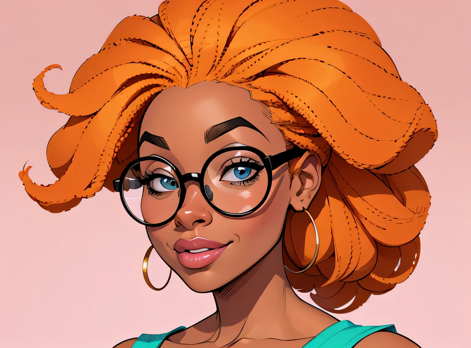 (estilo de desenho animado:1.2), Cartoon image of a woman with big African hair and big round glasses, garota negra super fofa e descolada, cartoon style illustration, estilo de arte dos desenhos animados, estilo de arte dos desenhos animados, digital illustration style, design de personagens altamente detalhado, arte digital detalhada fofa, City Girl Fan Art, design de personagem retrato, beautiful digital illustration, retrato de alta qualidade, arte em quadrinhos, Africa, retrato do design do personagem, fundo rosa