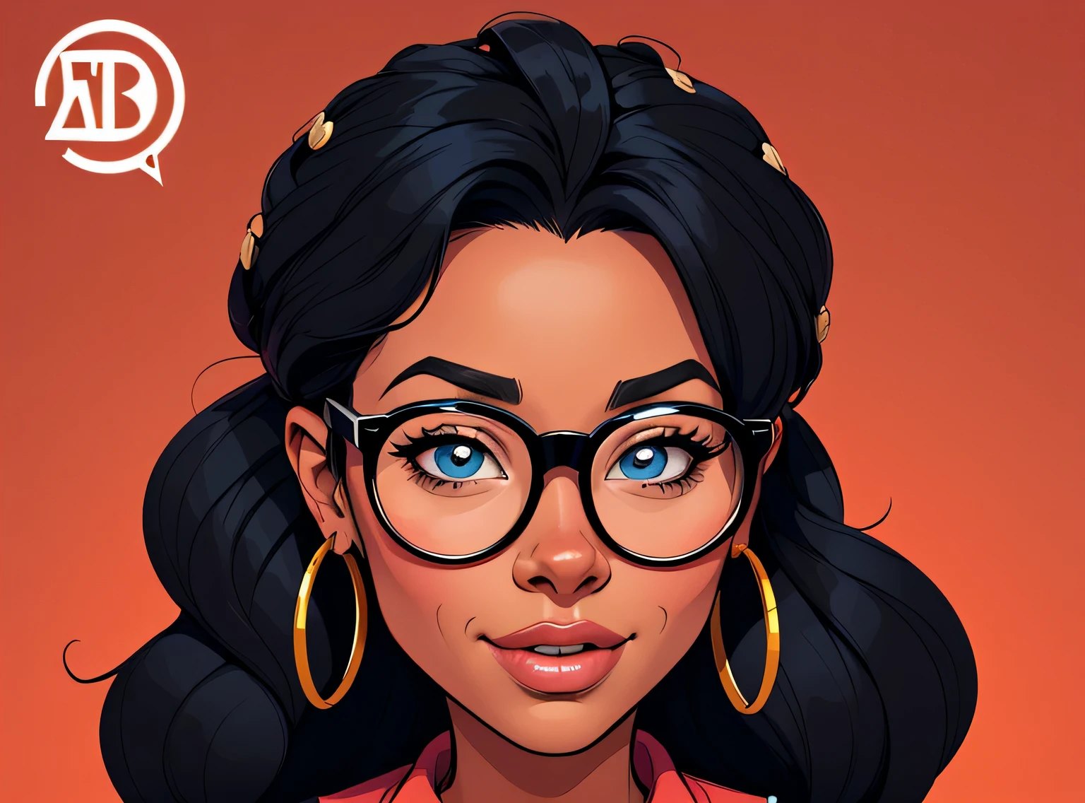 (estilo de desenho animado:1.2), Cartoon image of a woman with big African hair and big round glasses, garota negra super fofa e descolada, cartoon style illustration, estilo de arte dos desenhos animados, estilo de arte dos desenhos animados, digital illustration style, design de personagens altamente detalhado, arte digital detalhada fofa, City Girl Fan Art, design de personagem retrato, beautiful digital illustration, retrato de alta qualidade, arte em quadrinhos, Africa, retrato do design do personagem, fundo vermelho