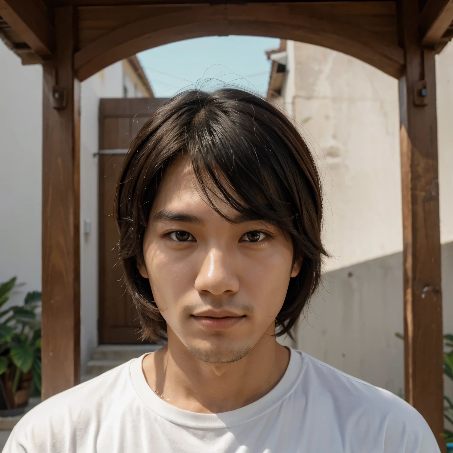 Homem coreano de cabelo loiro e olhos azuis