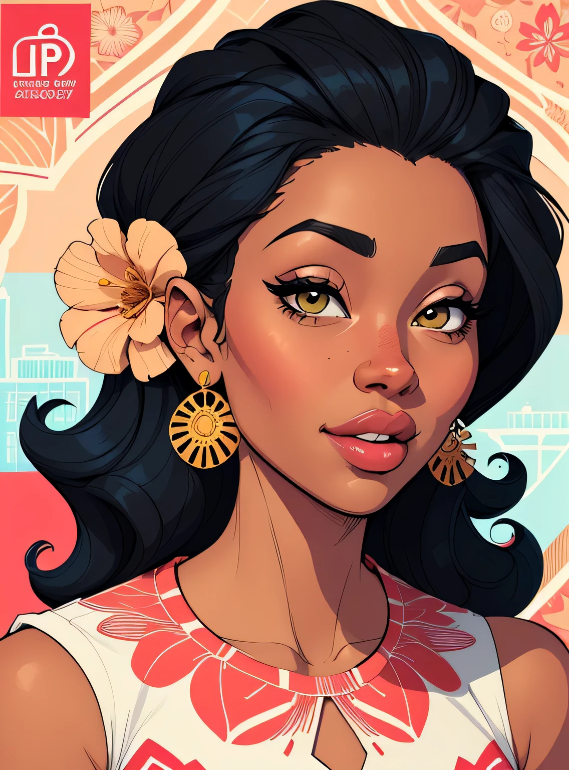 (estilo de desenho animado:1.2), Cartoon image of a woman with big African hair and coffee, garota negra super fofa e descolada, cartoon style illustration, estilo de arte dos desenhos animados, estilo de arte dos desenhos animados, digital illustration style, design de personagens altamente detalhado, arte digital detalhada fofa, City Girl Fan Art, design de personagem retrato, beautiful digital illustration, retrato de alta qualidade, arte em quadrinhos, Africa, retrato do design do personagem, fundo floral