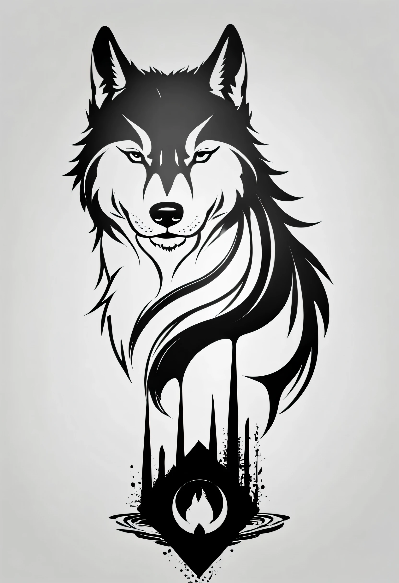 Um lobo estilizado em um logotipo minimalista, clean and simple strokes, incorporando elementos de magia negra, like shadowy drops that subtly intertwine with the figure of the wolf, execution, vector digital illustration, --com 1:1 - em 5