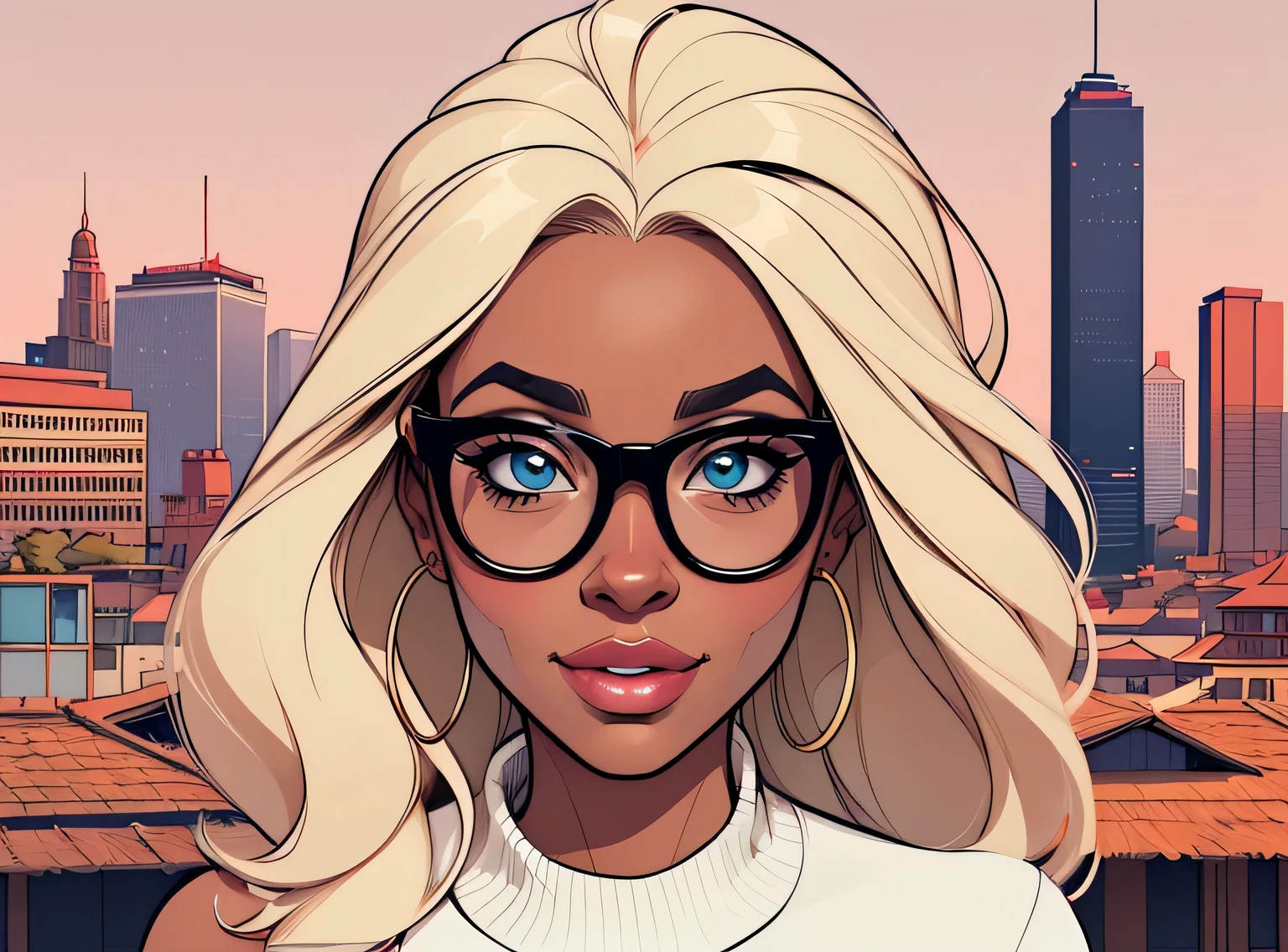 (estilo de desenho animado:1.2), Imagem dos desenhos animados de uma mulher com cabelo africano grande, cups and coffee, garota negra super fofa e descolada, cartoon style illustration, estilo de arte dos desenhos animados, estilo de arte dos desenhos animados, digital illustration style, design de personagens altamente detalhado, arte digital detalhada fofa, City Girl Fan Art, design de personagem retrato, beautiful digital illustration, retrato de alta qualidade, arte em quadrinhos, Africa, retrato do design do personagem, Geometric background