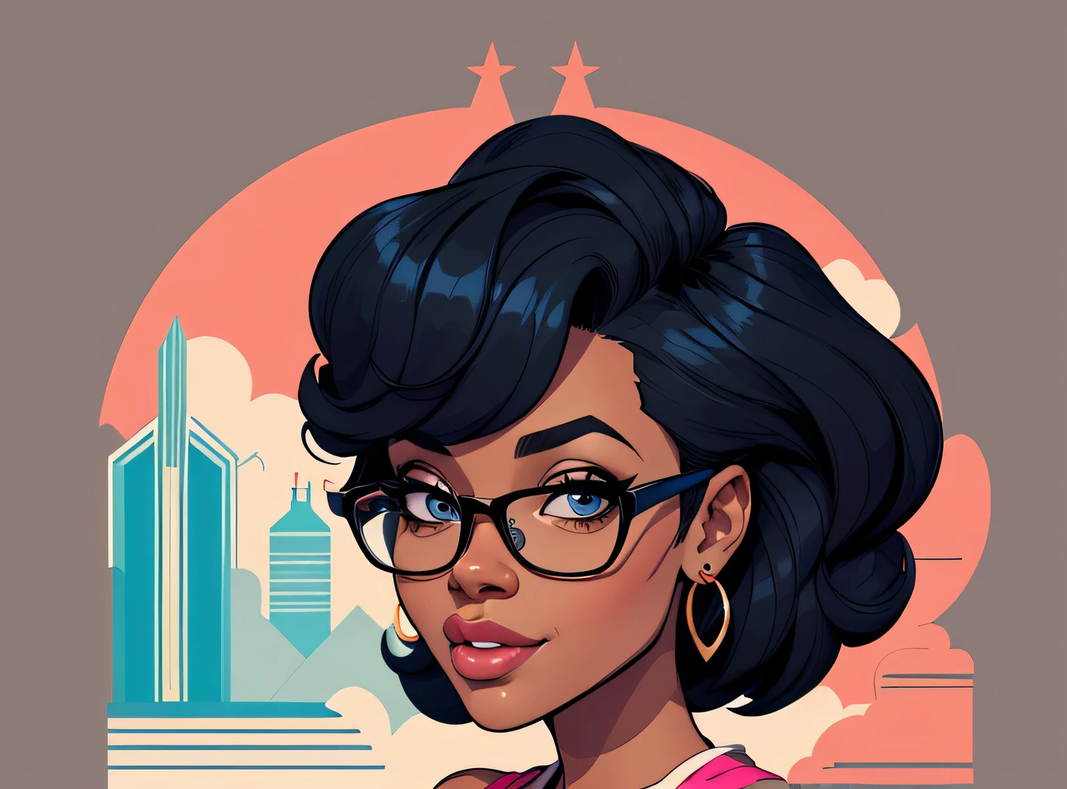 (estilo de desenho animado:1.2), Imagem dos desenhos animados de uma mulher com cabelo africano grande, cups and coffee, garota negra super fofa e descolada, cartoon style illustration, estilo de arte dos desenhos animados, estilo de arte dos desenhos animados, digital illustration style, design de personagens altamente detalhado, arte digital detalhada fofa, City Girl Fan Art, design de personagem retrato, beautiful digital illustration, retrato de alta qualidade, arte em quadrinhos, Africa, retrato do design do personagem, Geometric background