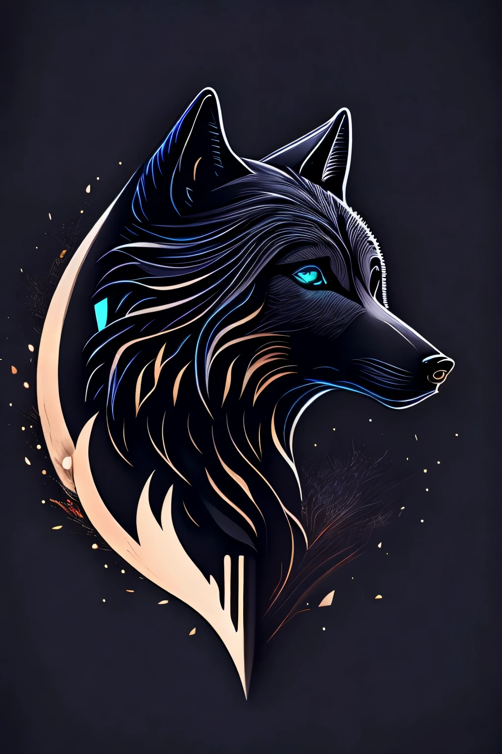 A stylized wolf in a minimalist logo, clean and simple strokes, incorporating elements of black magic such as shadowy drops that subtly intertwine in the figure of the wolf, Execution, vector digital illustration, --ar 1:1 --v 5