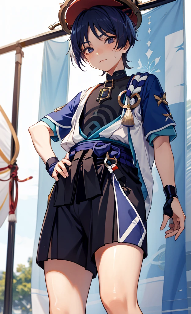 Genshin Wanderer,Playing basketball in summer uniform,Lift up the corner of your clothes to wipe sweat,Vaguely leaking belly