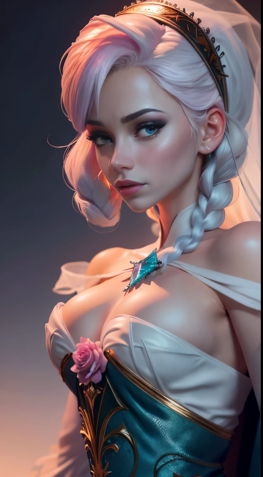 (elsa frozen-rose quartz SU mezclando modelos .) (ultra FUSIÓN) Highly detailed CG unity 8k wallpaper, style shot, complex, high detail, dramatic, highest quality movie still image, very detailed, masterpiece, best quality, character design, Elsa, Elsa from Frozen,Diamante Rosado fusión (( Dark style)), realistic ultra-detailed rendering style, natural light, sharp character design, (hard focus, 8k), (((natural skin texture))), 8k textures, soft cinematic lighting, adobe lightroom, dark room, hdr, Sophisticated, Elegant, Rich Detail, Sharp Focuilm Look) )), Soothing Tones, Detail Frenzy, Intricate Detail, Super Detail, Low Contrast, Soft Film Lighting, Dull Colors, Exposure Blending, HDR, Fade, 35mm, f/1.4, ISO64, f16, 25 sec.