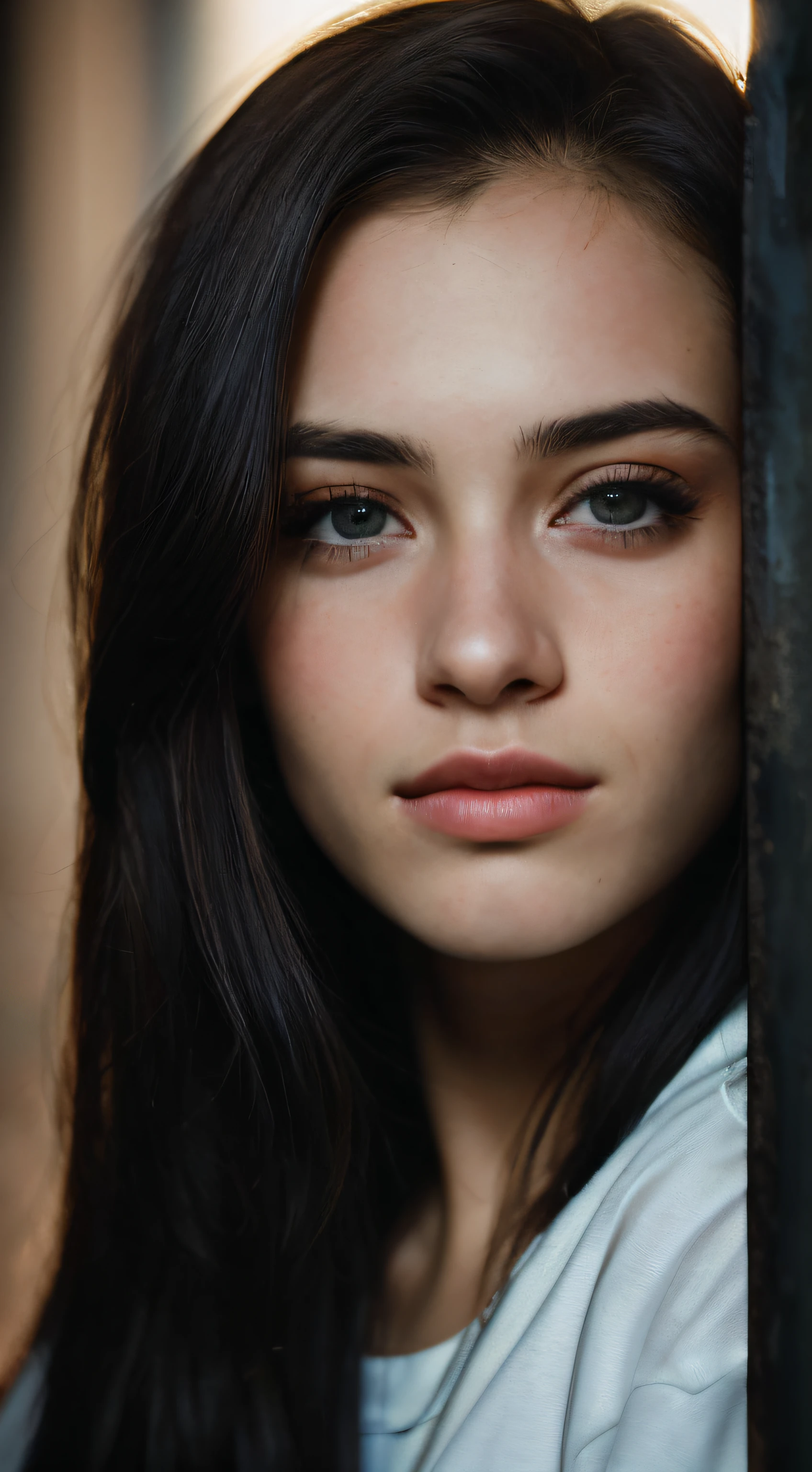 (fechar-se, fotografia editorial de uma mulher de 21 anos), (Rosto altamente detalhado:1.4) (sorriso:0.7) (fundo dentro escuro, temperamental, estudo privado:1.3) to throw, por Lee Jeffries, Nikon D850, fotografia de estoque de filme ,4 codas retrato 400 ,f1 camera.6 lentes ,Cores ricas ,hiper-realista ,textura realista, dramatic lighting , cinema 800,