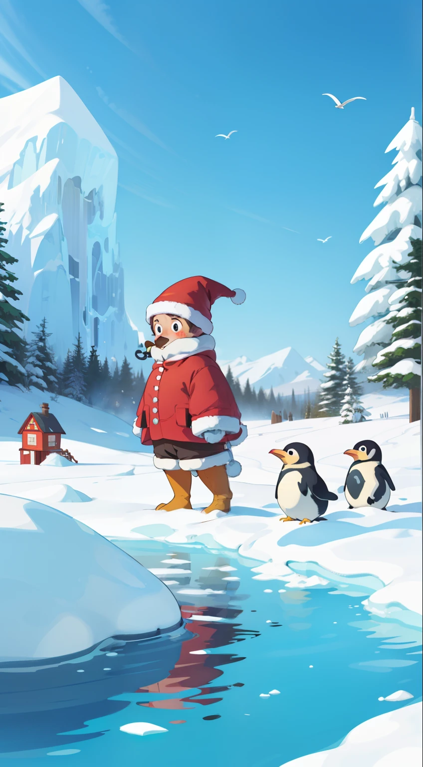 highest quality, masterpiece, penguin, north pole, tundra, frozen