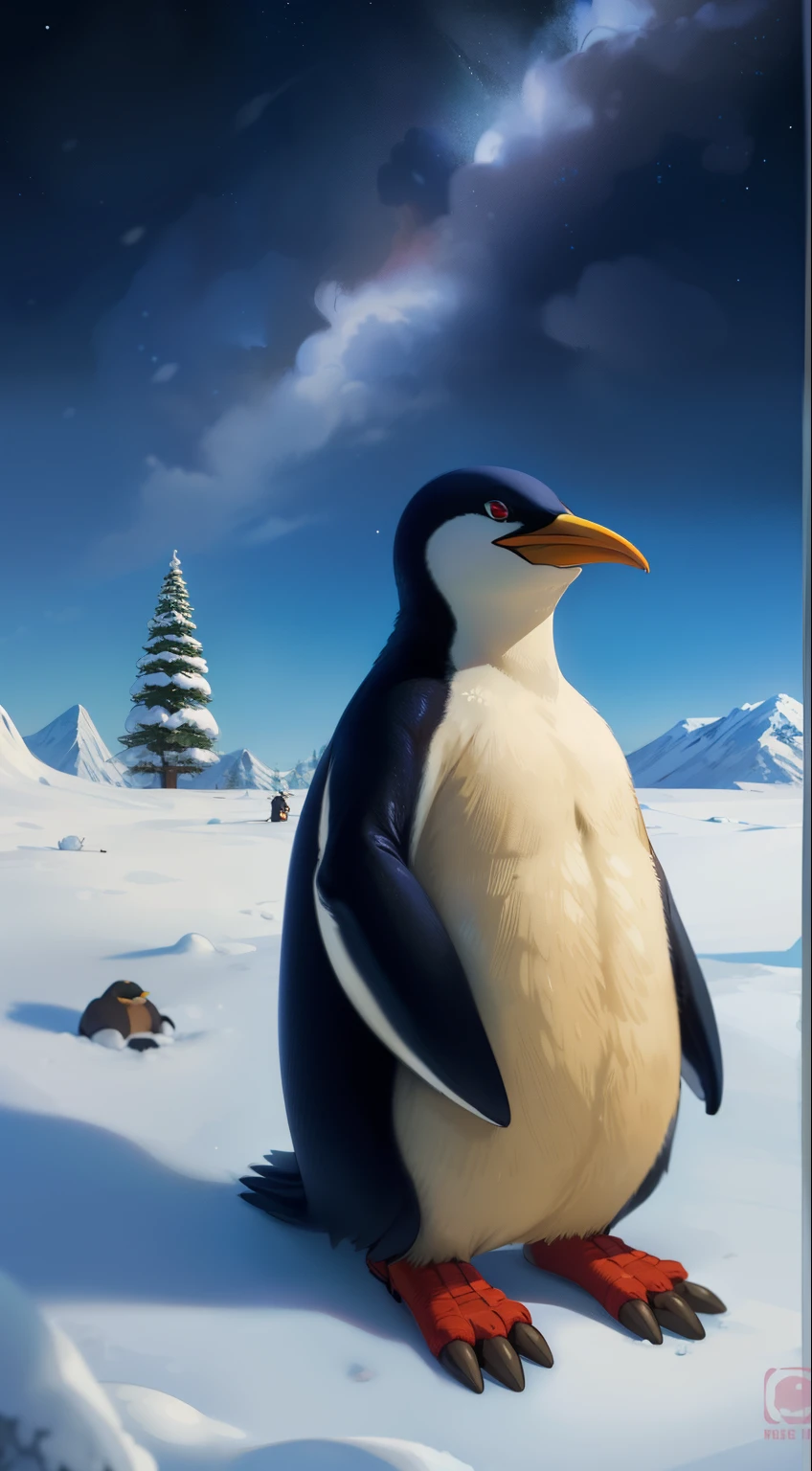 highest quality, masterpiece, penguin, north pole, tundra, frozen