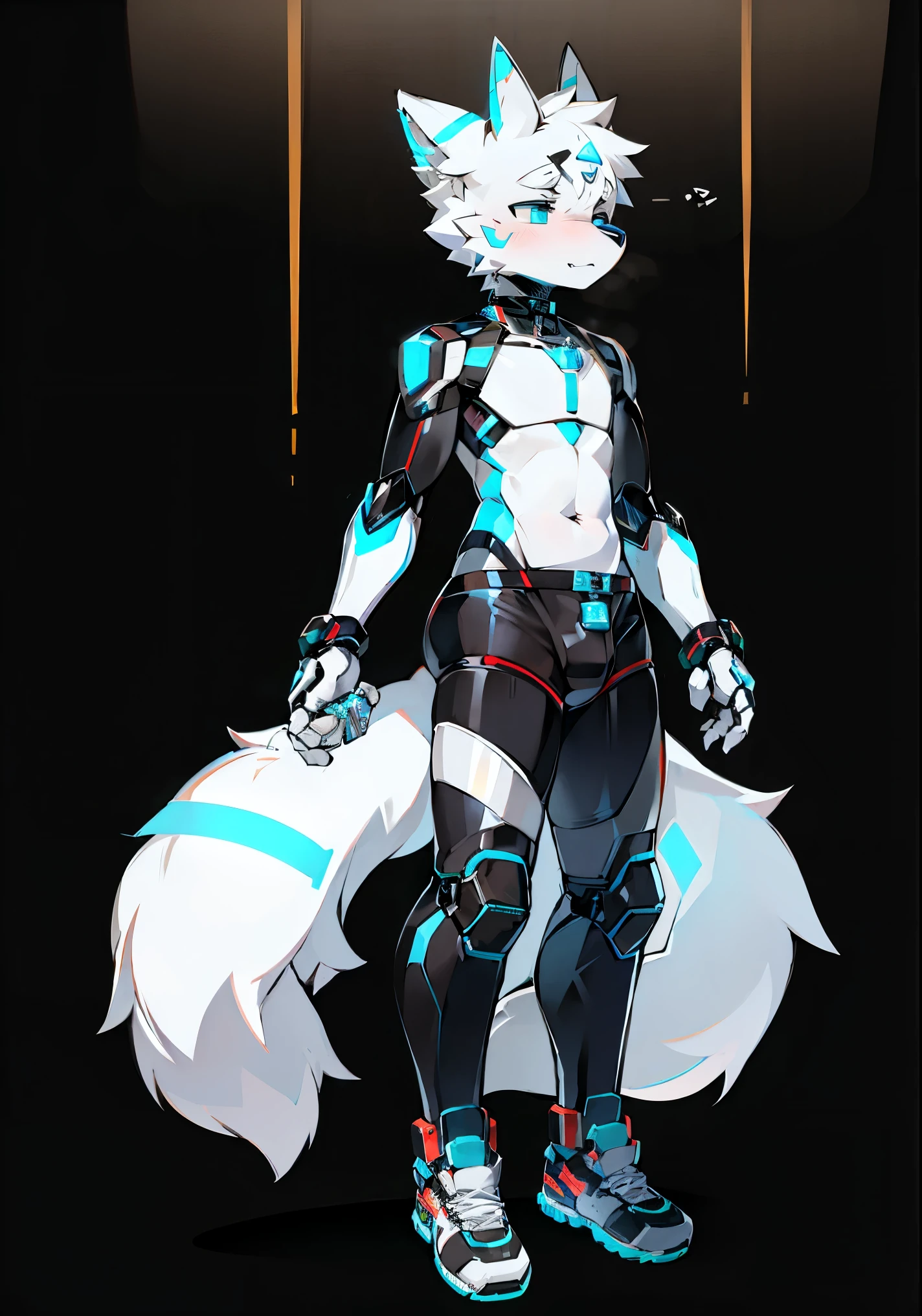 score_9, score_8_up, score_7_up, score_6_up, score_5_up, score_4_up BREAK furry, furry_art, furry_artwork, source_furry, uploaded_on_e621, uploaded_on_danbooru, uploaded_on_pixiv BREAK barcode tattoos on the body, (broken neck:1.4 damaged belly:1.4, damaged arms:1.2), damaged chest, solo, adult, femboy, girly male, white arctic fox, white fur, short messy spiky dark blue hair, nude, athletic, talking, black mouth, glowing blue robot eyes, hard nipples, big erect white penis, erection, white foreskin, leaking precum, component, blue glowing mechanical parts, blue glowing mechanical component, in a lab, lab background, pose, dynamic pose, worried, worried expression, fear, fear expression, afraid, afraid expression, looking around, looking away, BREAK good quality, best quality, high quality, high definition, hd, 4k, 8k, masterpiece, good proportion, perfect proportion, good anatomy, perfect anatomy