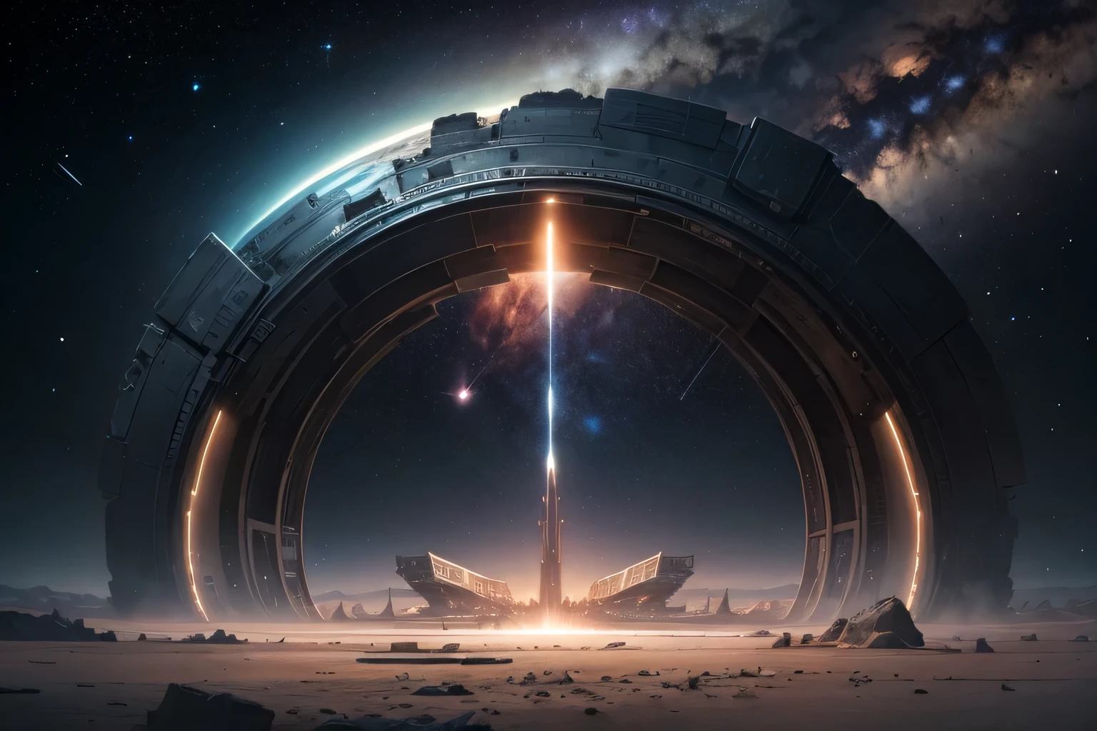 masterpiece, best quality, abandoned interstellar gateway, space, intricate details,