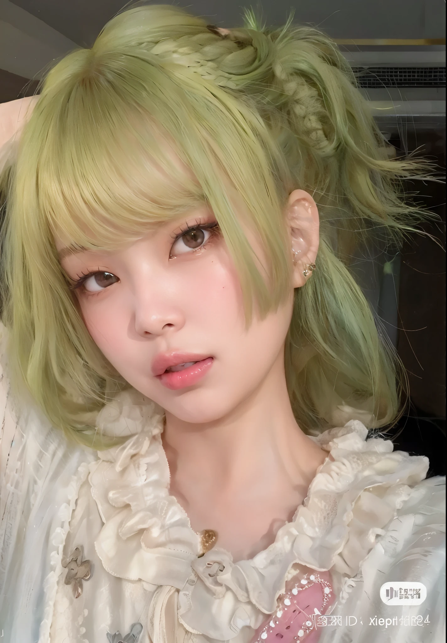 jennie blackpink face, green hair cute face