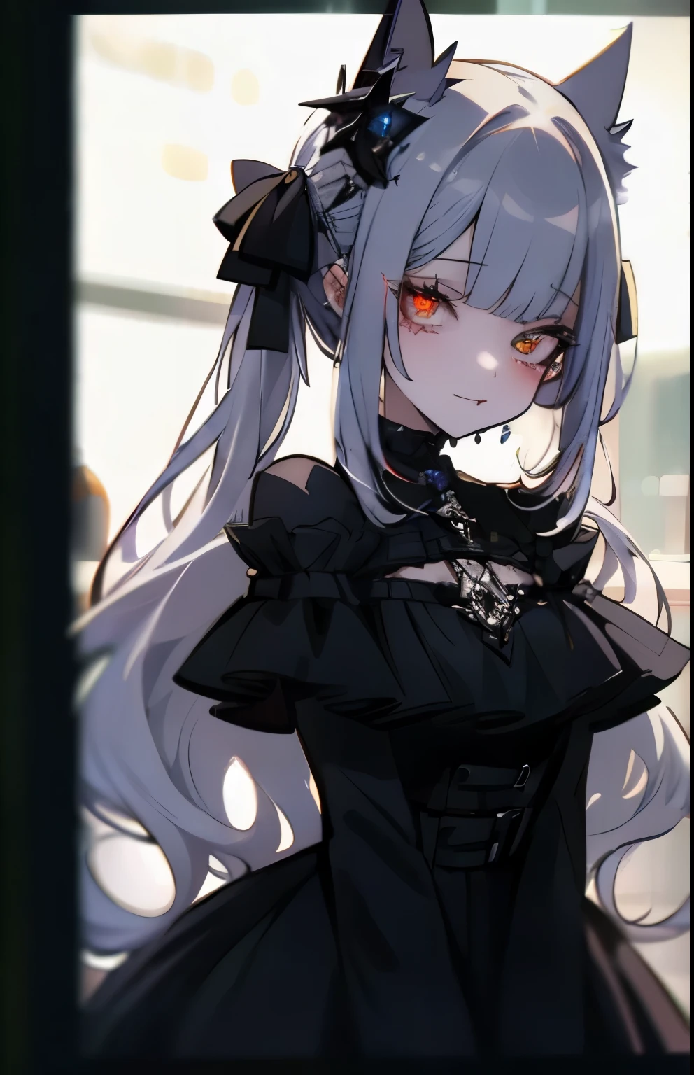 excellent rendering, 8K, masterpiece, super high quality, beauty: 1.2, professional illustration: 1.1, ultra detail: 1.3, Ultra Lighting, very detailed, (About dark light) 1 girl, 
 goth_punk
Heterochromia of red and yellow eyes、(full shot,cowboy shot, long shot)