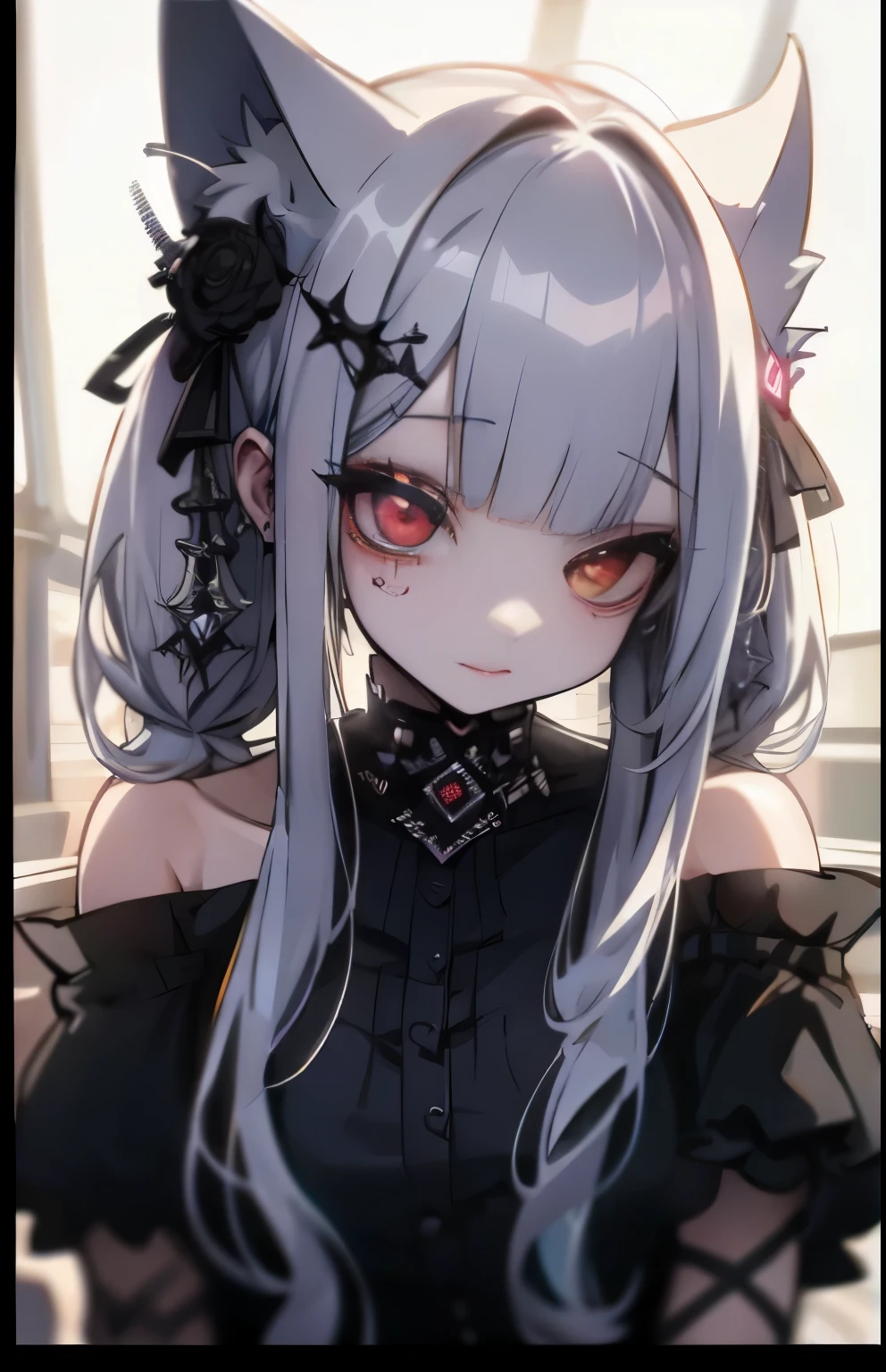 A close up of a person with long hair wearing a cat ears - SeaArt AI