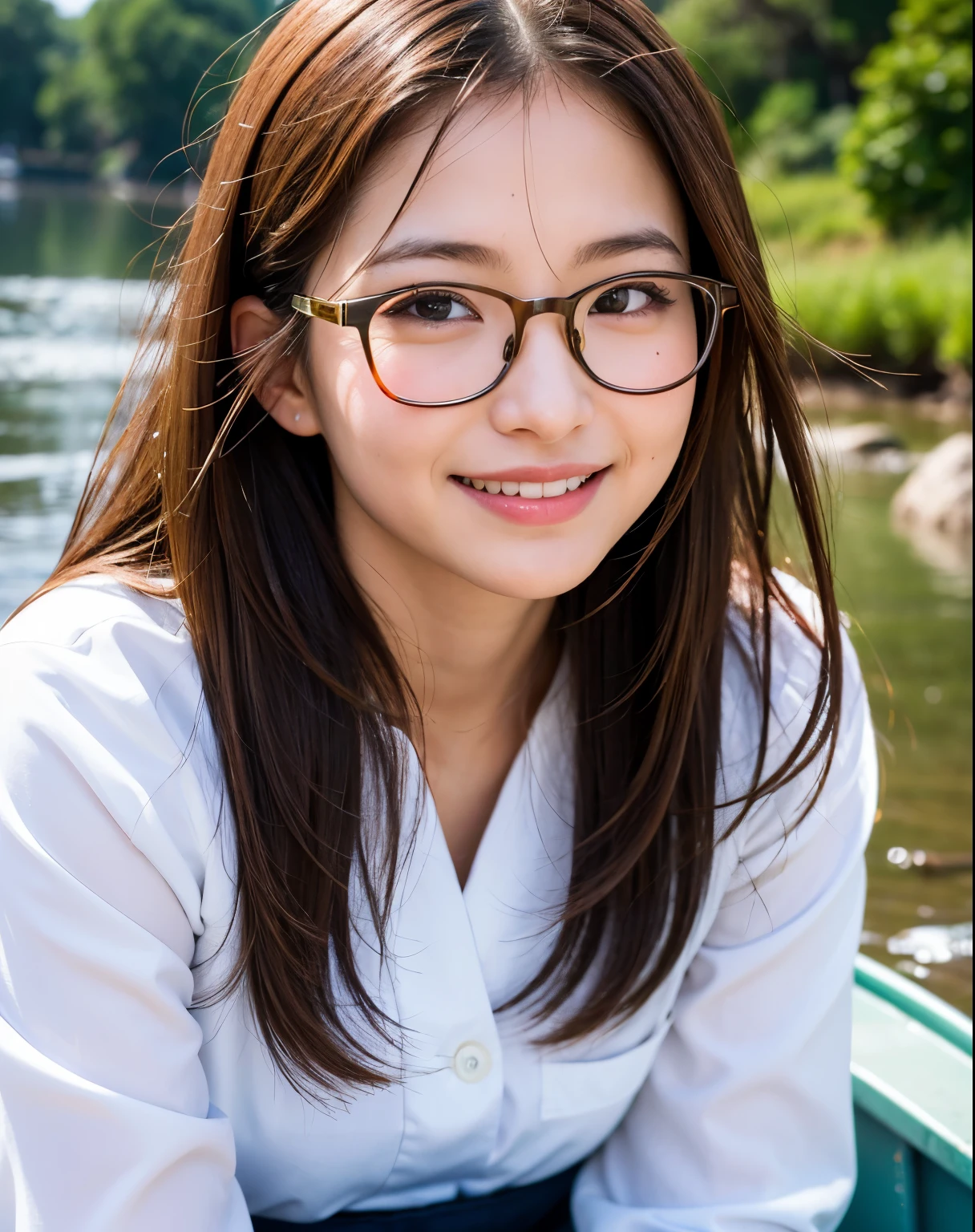 highest quality, face focus, soft light, ultra high resolution, (realistic:1.4), RAW photo,
1 japanese girl, alone, cute, (pupil, light in the eyes), detailed beautiful face, (),(High resolution details of human skin texture),
(long hair),
Boat,work clothes fishing,Fishing for fish,Big smile,Glasses
(portrait)