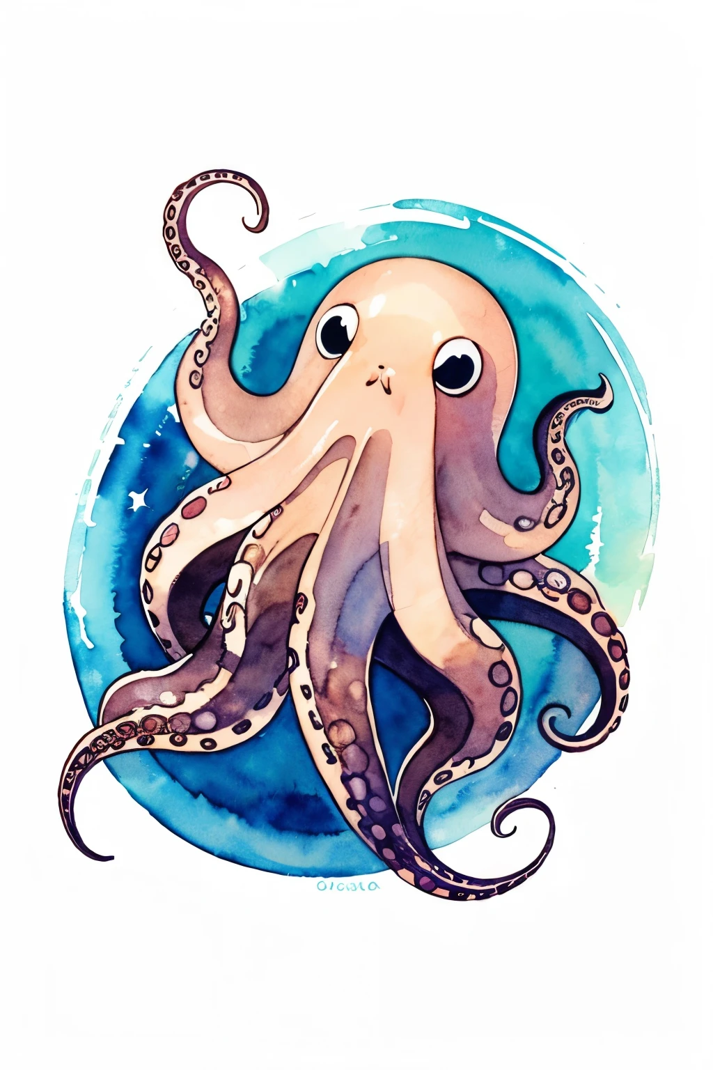 illustrated icon of a octopus, watercolor