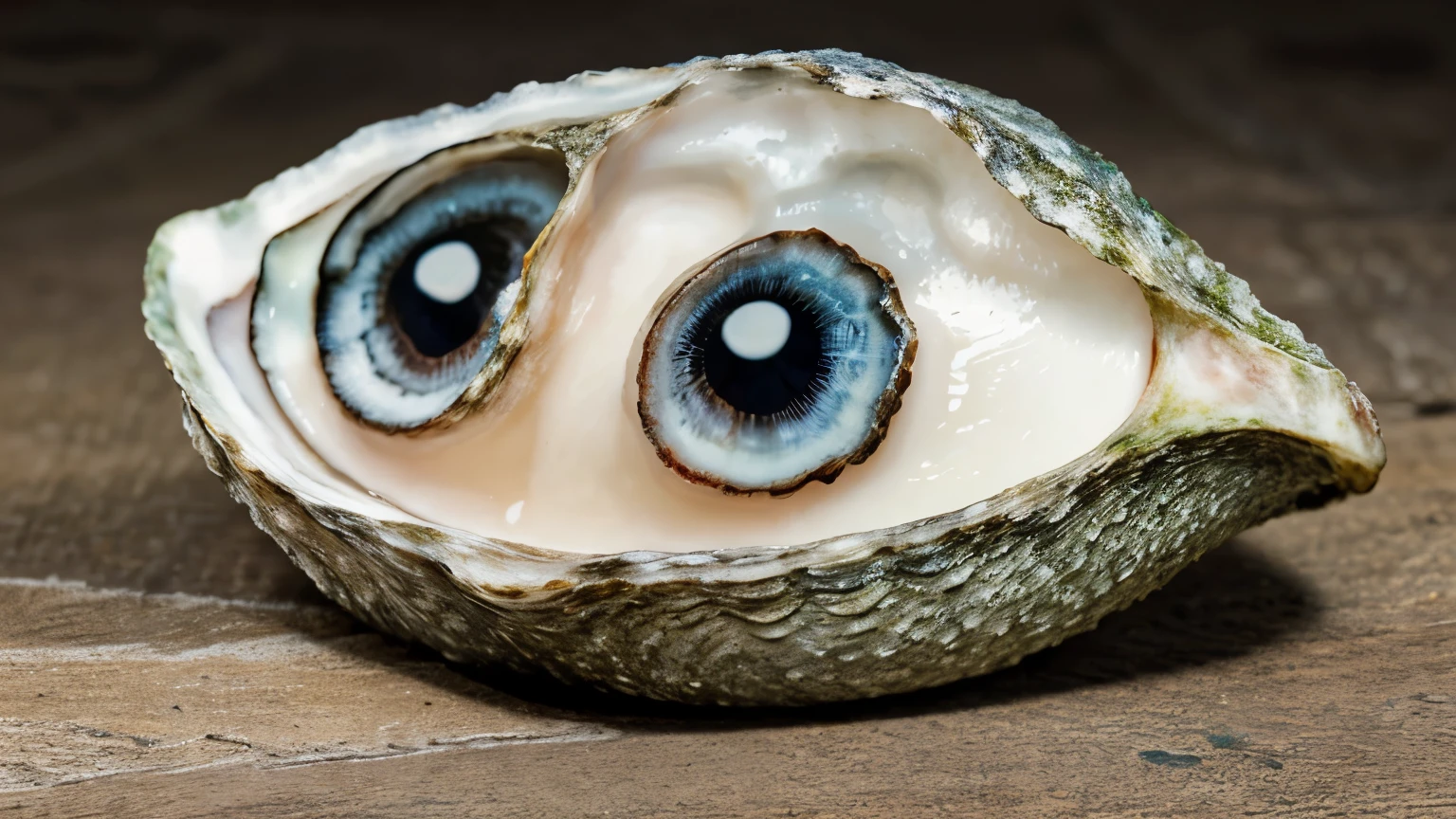 "Describe an emotionally touching scene of an oyster depicted in the anime/cartoon style. The oyster should have large and expressive eyes, conveying sadness and melancholy. Use soft colors and delicate details to create an emotive atmosphere. Highlight the vulnerability of the oyster and explore how the surrounding environment contributes to its sad expression. Be creative and engaging in describing this unique portrayal of an oyster with a human emotion."