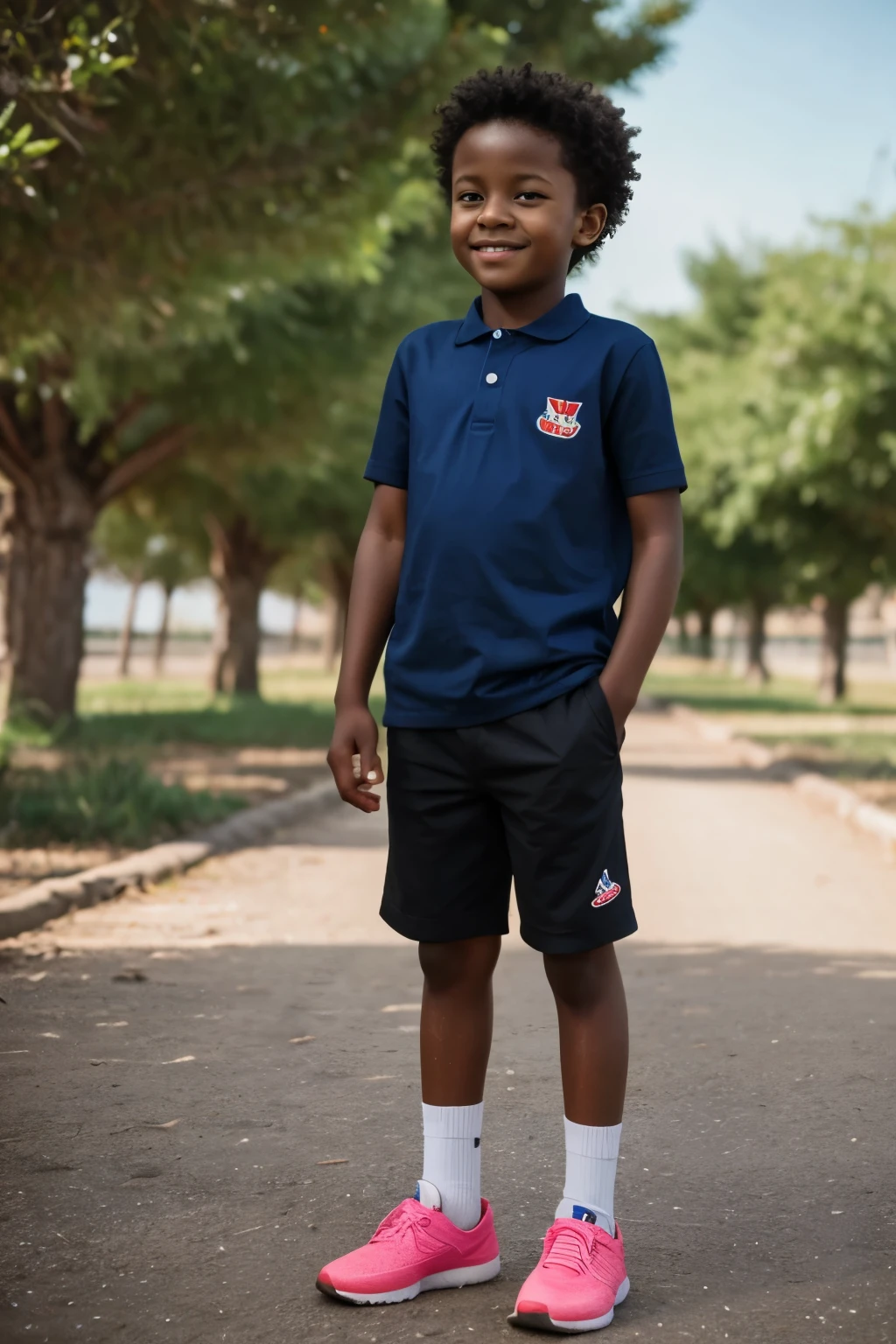 happy boy, 8 year old, african, standing up,